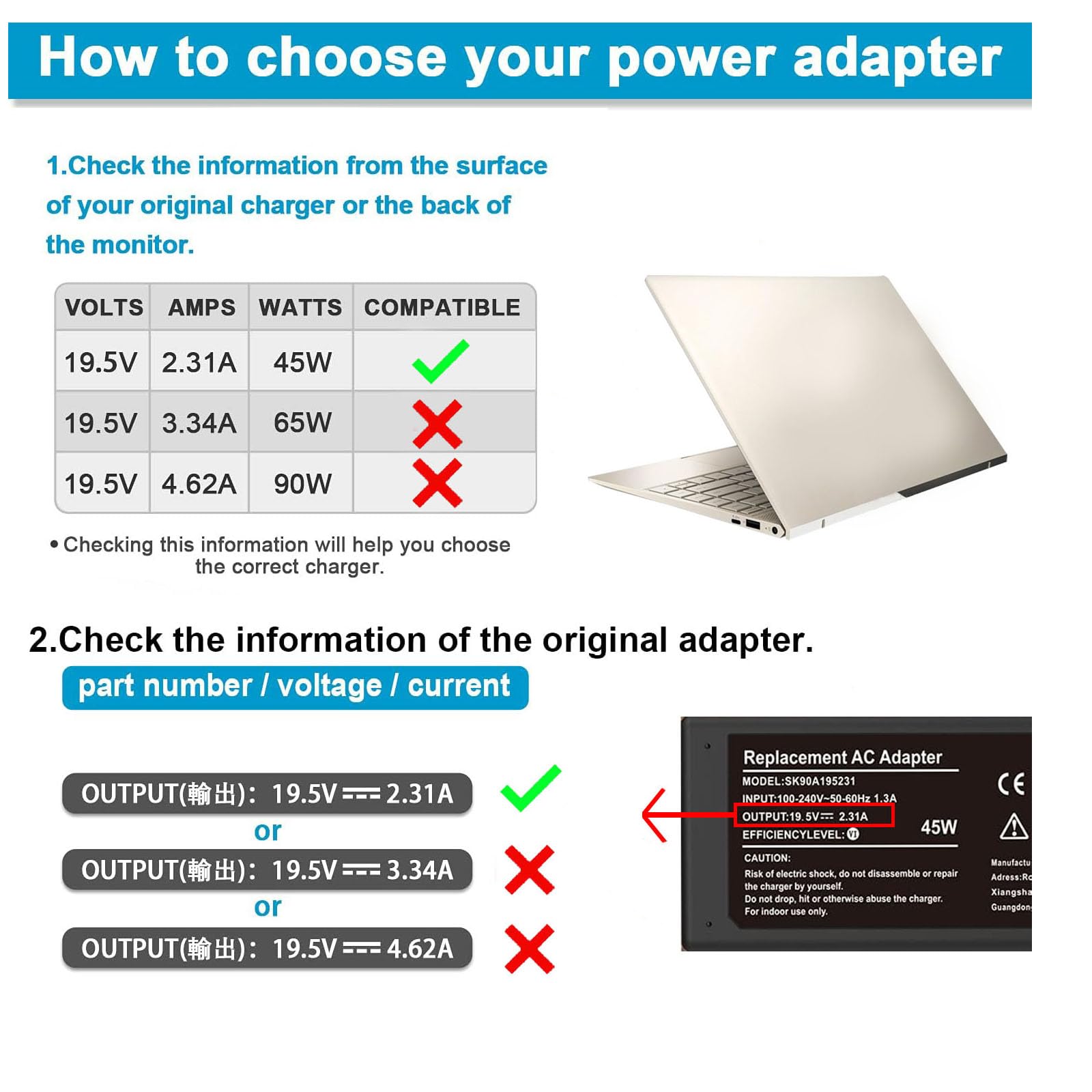 45W Charger Fit For Hp Notebook 15 Hp Stream 11 13 14 Hp Stream Series Tpn La15 Tpn Ca14 741727 001 19.5V 2.31A Laptop Power Ada