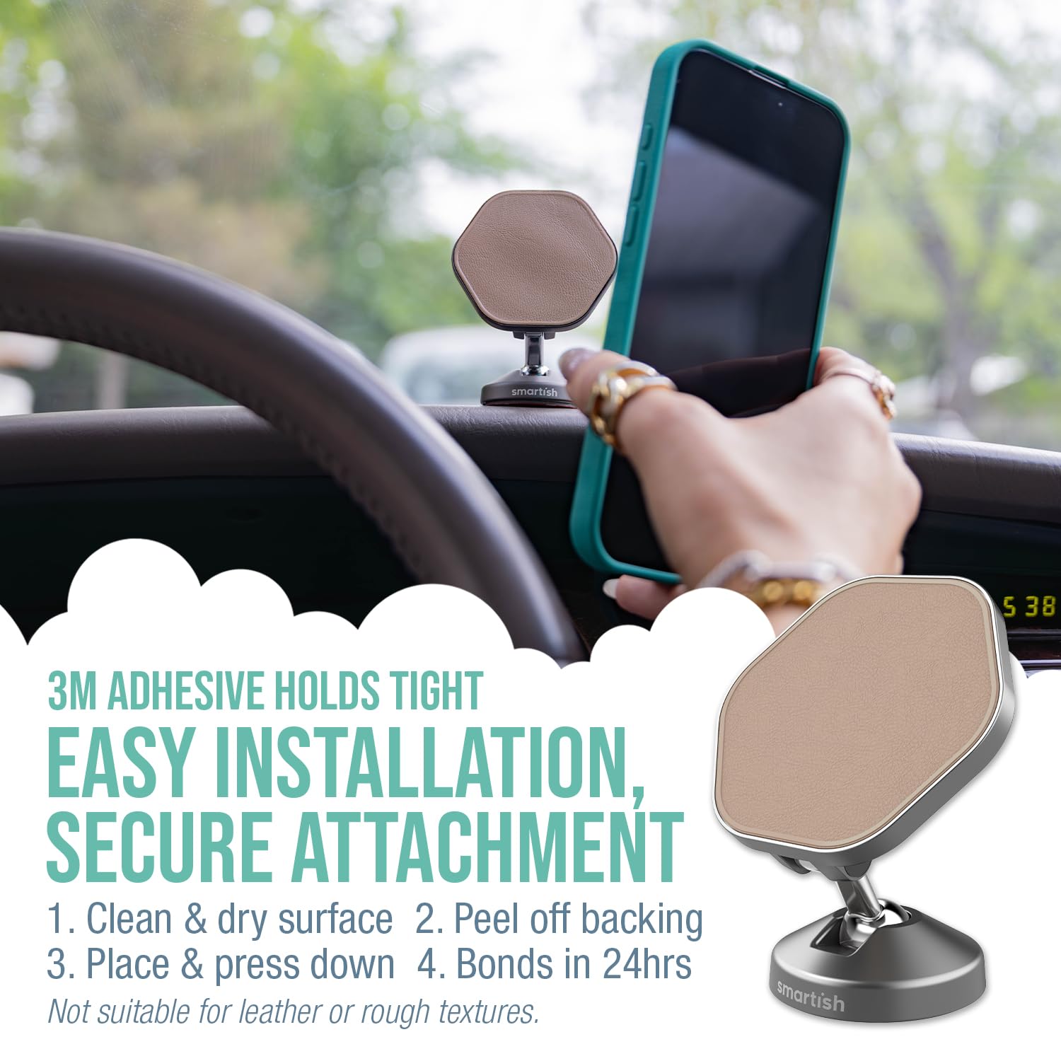 Smartish Magsafe Car Mount - Mountaineer - Compatible W/Apple Iphone 16/15/14/13/12 - Magnetic Stick On Adhesive Phone Holder -