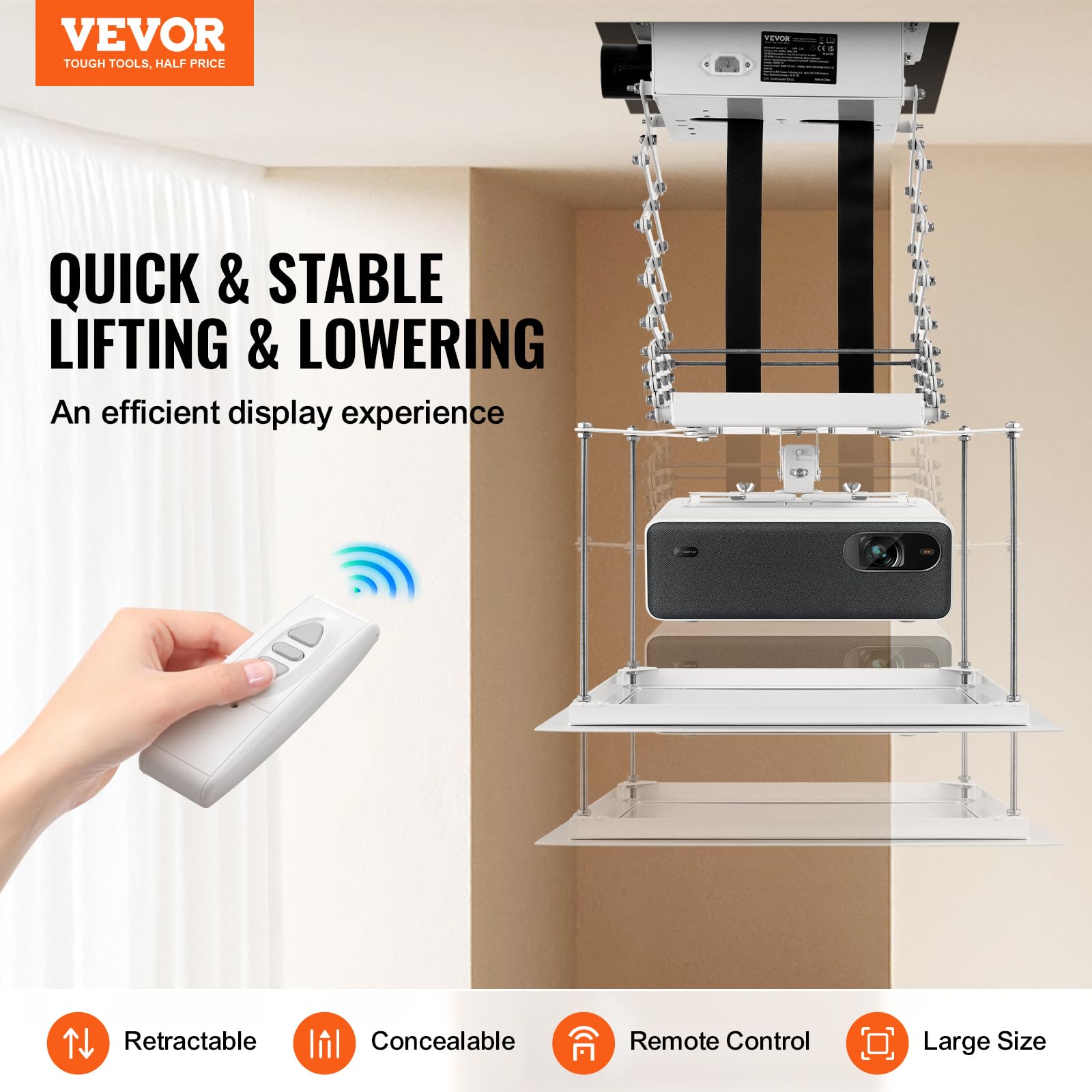 Vevor Motorized Projector Lift, Electric Height Adjustable 59 In, Hidden Ceiling Mount With Remote And Wired Control, Ideal For