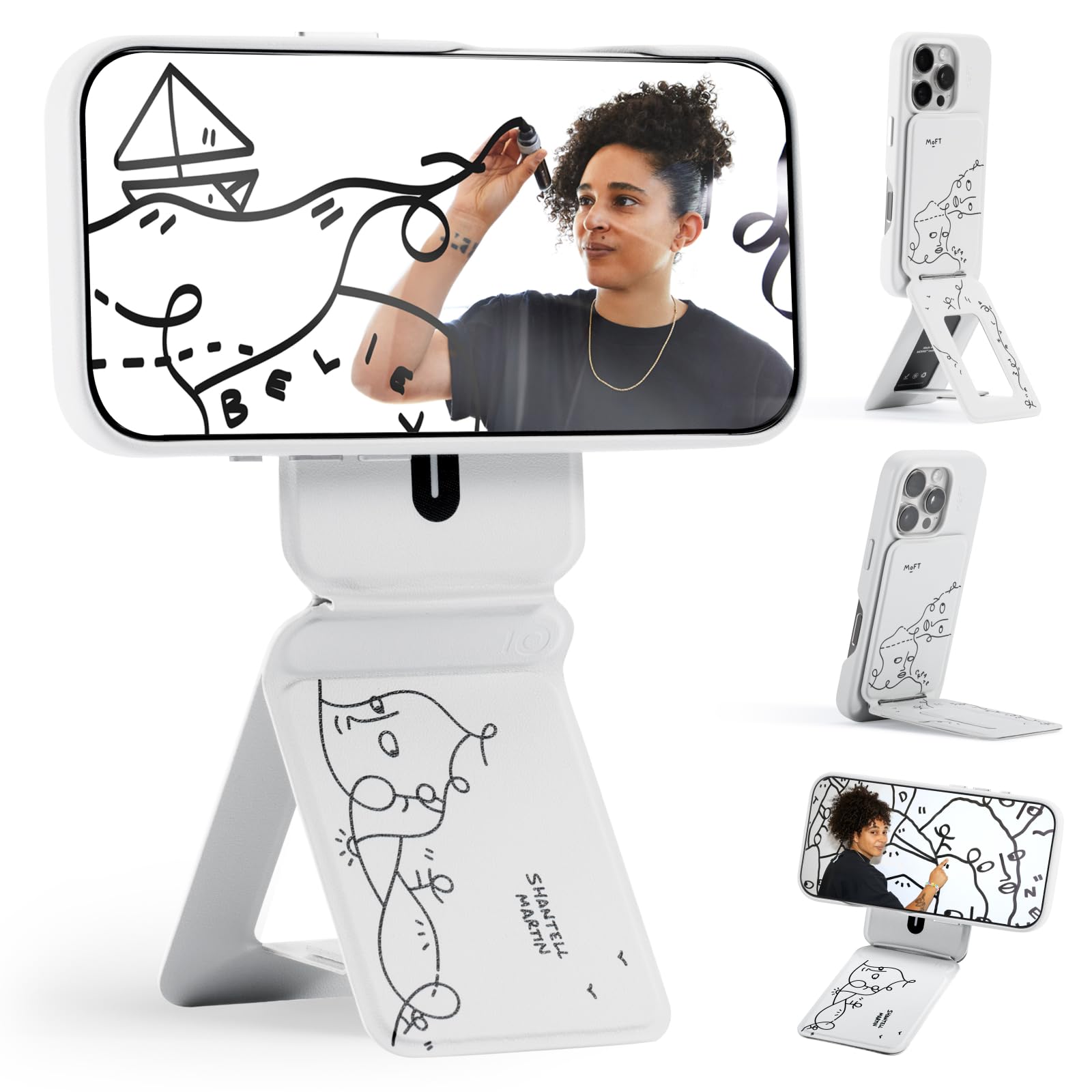 MOFT x Shantell Martin Phone Tripod Stand Selfie Stick for iPhone, Multi-Angles iPhone Stand, Lightweight & Portable Phone Holde