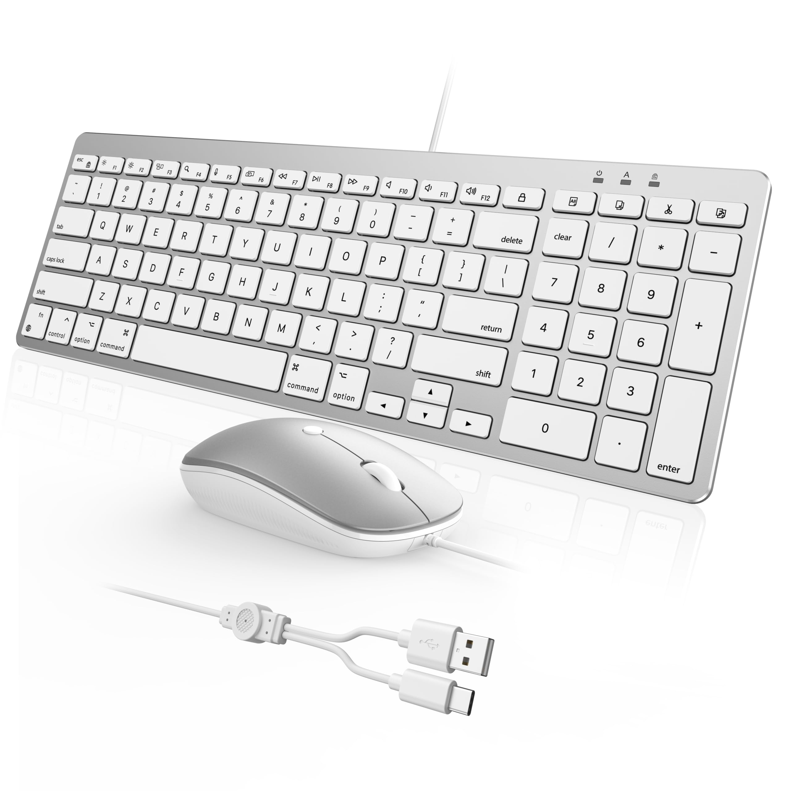 Wired Keyboard and Mouse for Mac, with Number Pad, USBC/USBA Plug & Play