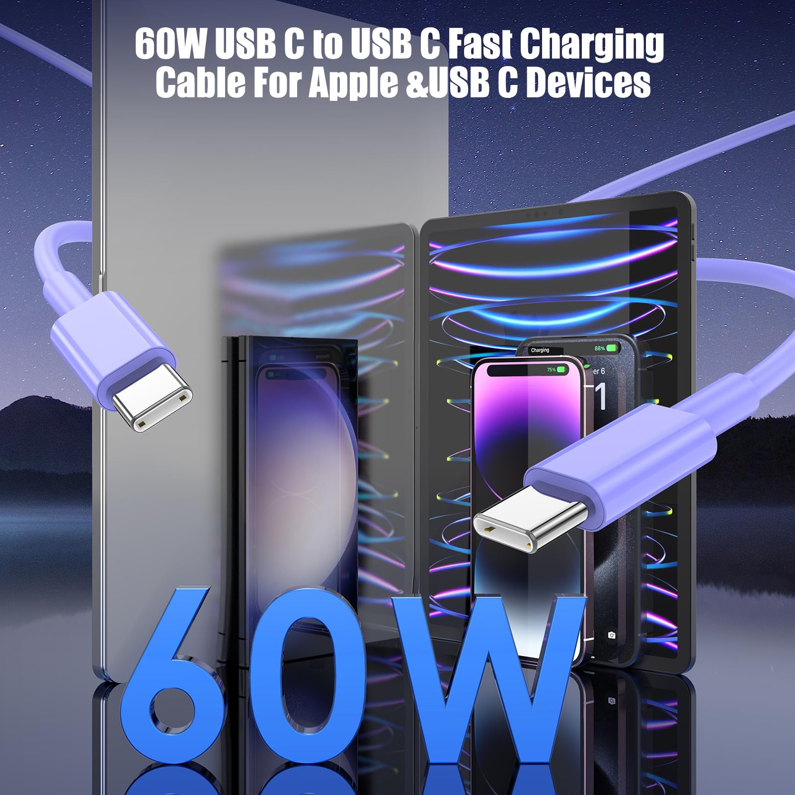 Lofpye 3 Pack Purple [3.3Ft+6.6Ft+10Ft] 60W Usb C To Usb C Cable, Type C Fast Charging Cable For Iphone 15/15Plus/15 Pro/15Pro M