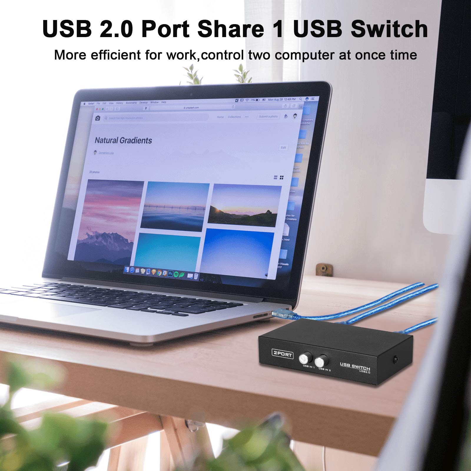 Eeekit Bundle For Printer Switch, 2 Port Usb 2.0 Manual Printer Scanner Sharing Switch Hub 2 Pc To 1 Splitter Adapter, 2 Pack Usb A To B Printer Cable