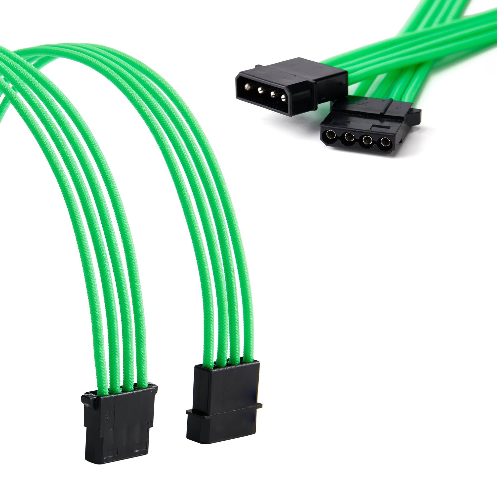 Formulamod Sata + Molex Power Extension Cable Kit, Male To Female 11.8 Inch Extender Sleeve Power Cables (Green)