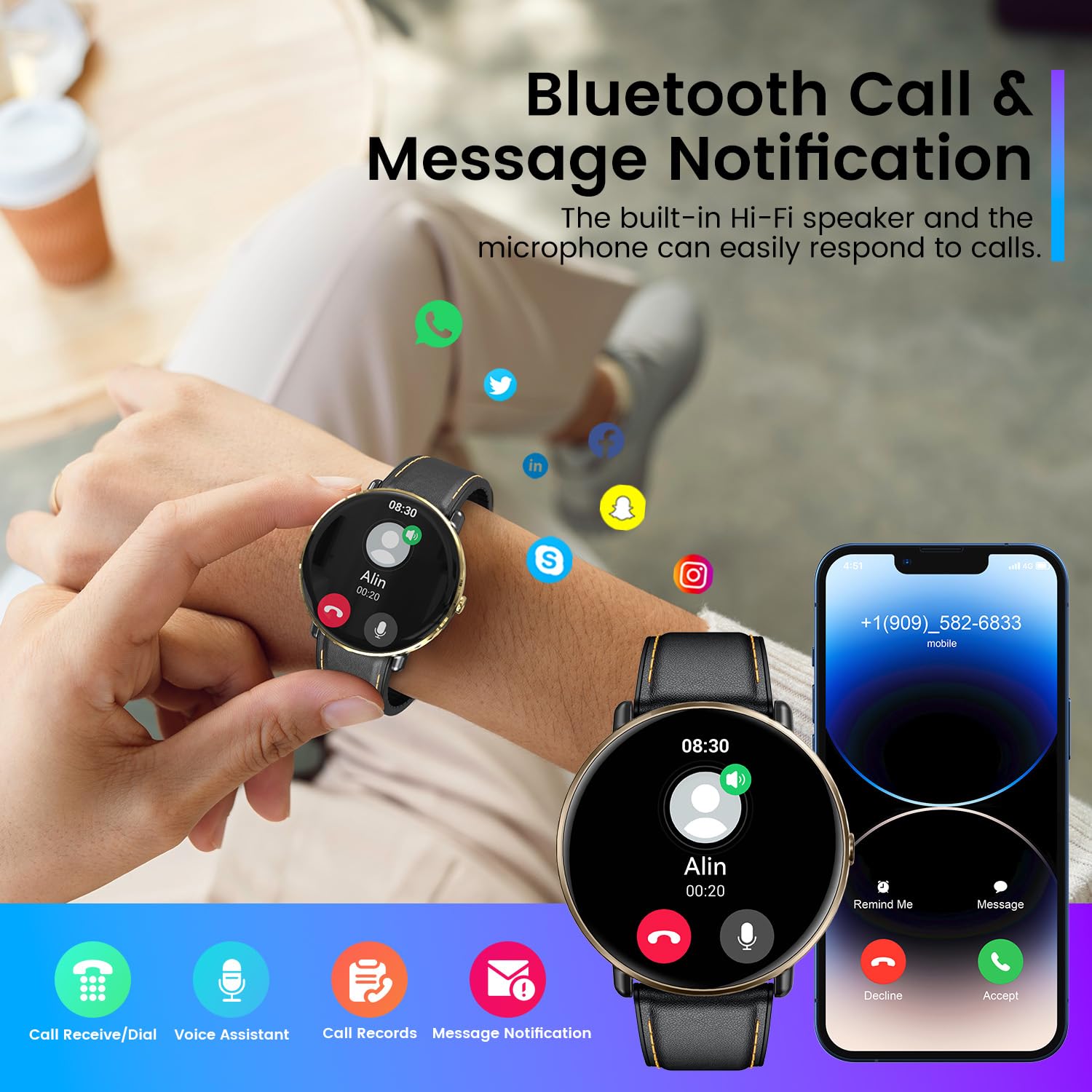 Smartwatch For Men Women Android Ios Phones: Smart Watches Fitness Tracker With 1.43'' Amoled Touchscreen Waterproof Blood Press