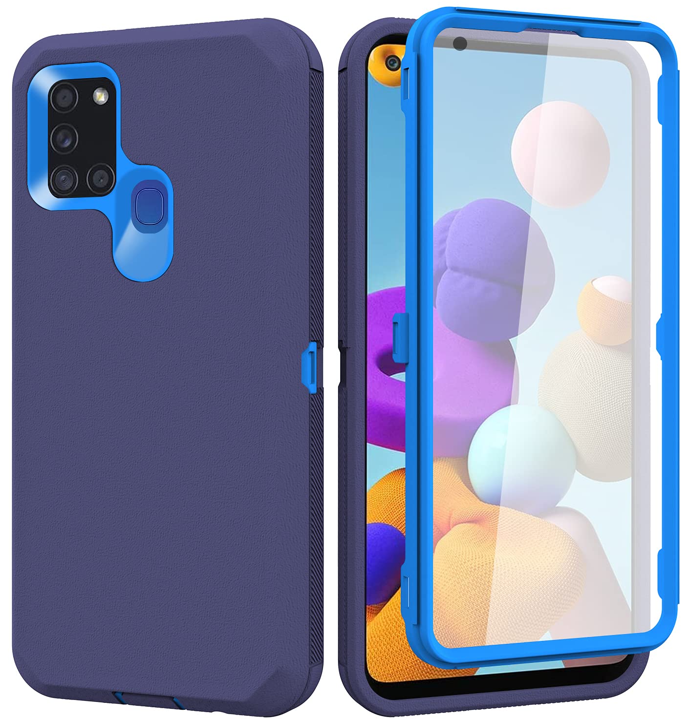 Annymall for Galaxy A21s Case US Version, Full Body A21s Phone Case with Built in Screen Protector Three Layer Hybrid Heavy Duty