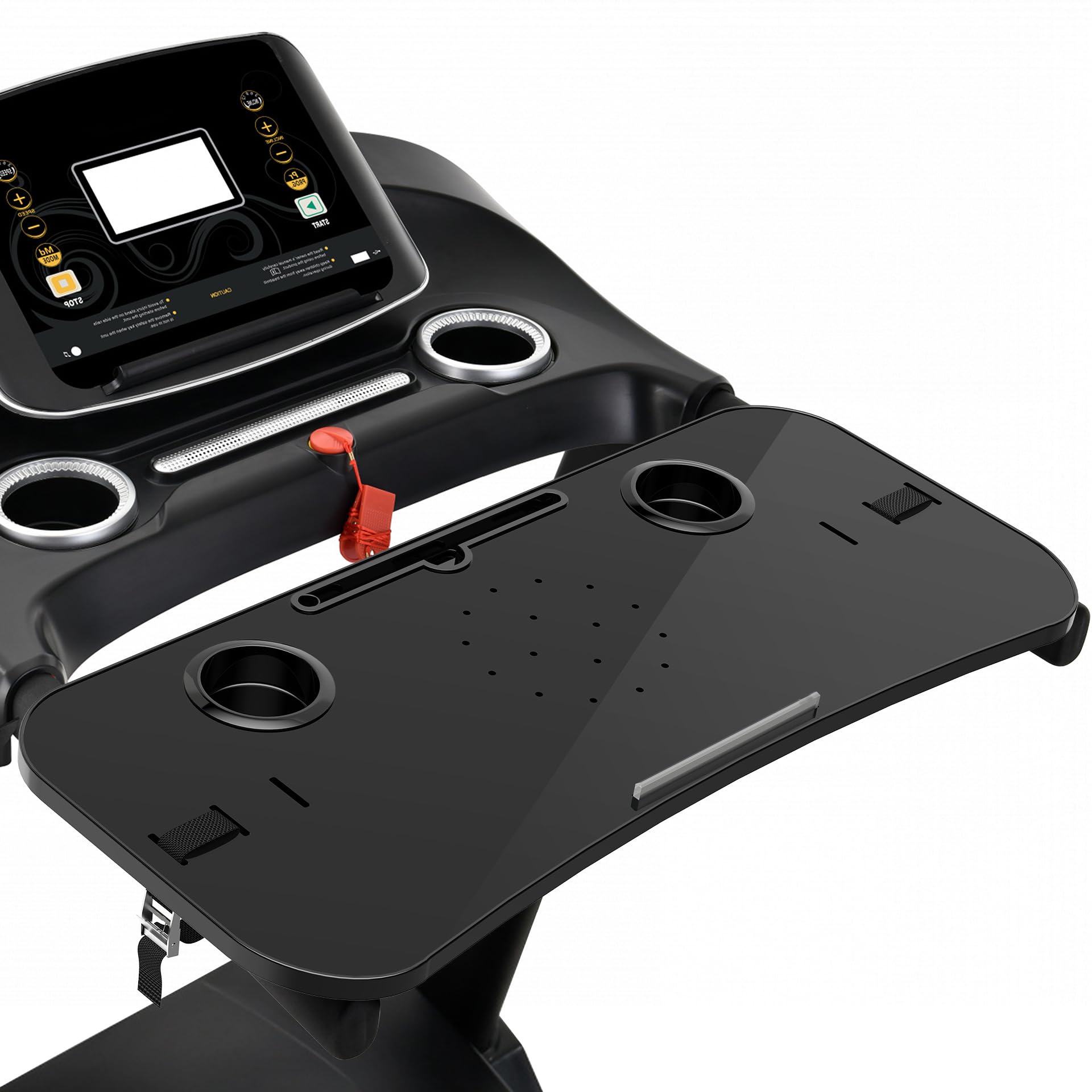 Qsxou Treadmill Desk Attachment, 36 Inches Tread Tray Workstation Handlebars Platform With Laptop Holder, Cup Tablet Holder, Erg