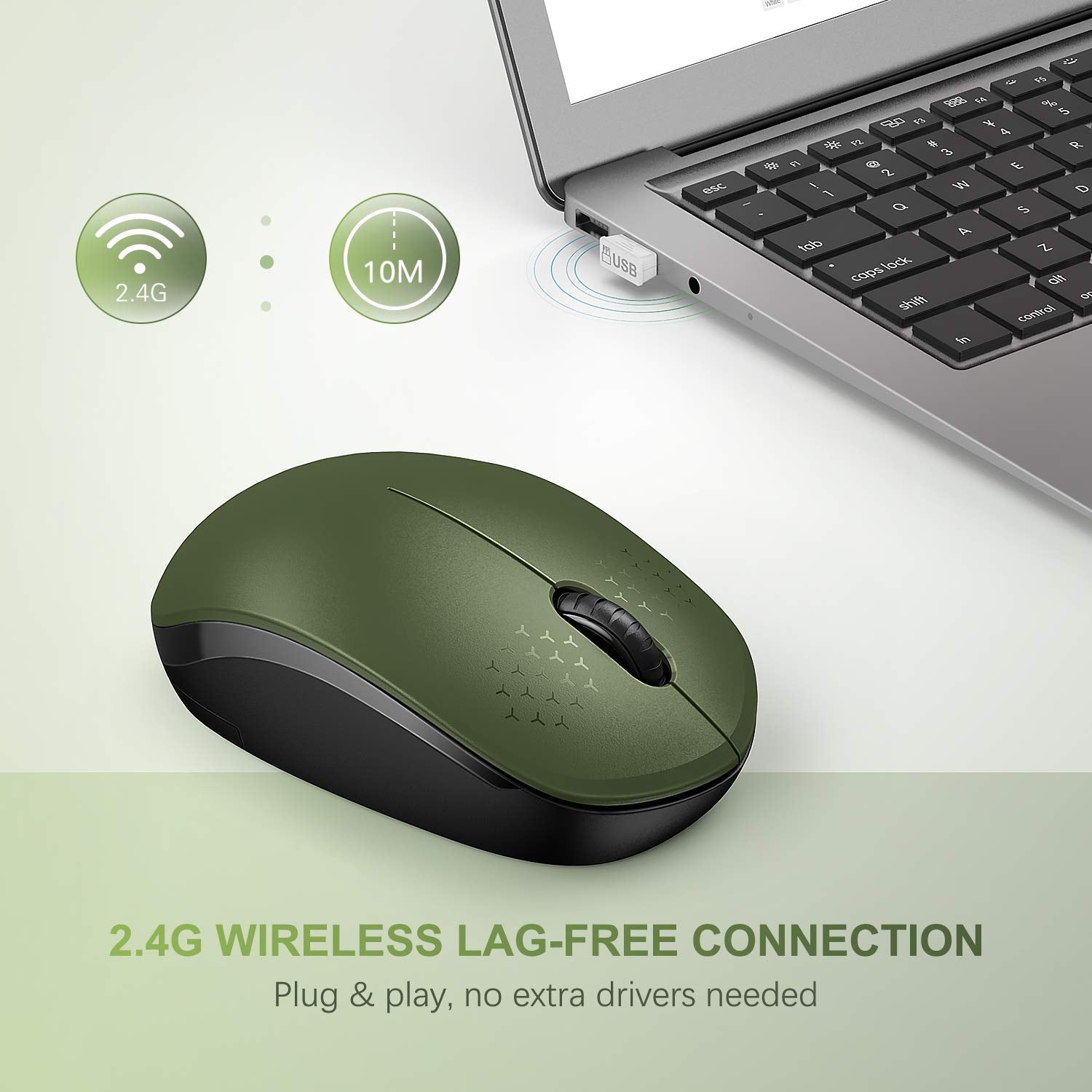 Seenda Wireless Mouse, 2.4G Noiseless Mouse With Usb Receiver Portable Computer Mice For Pc, Tablet, Laptop, Notebook   Green &