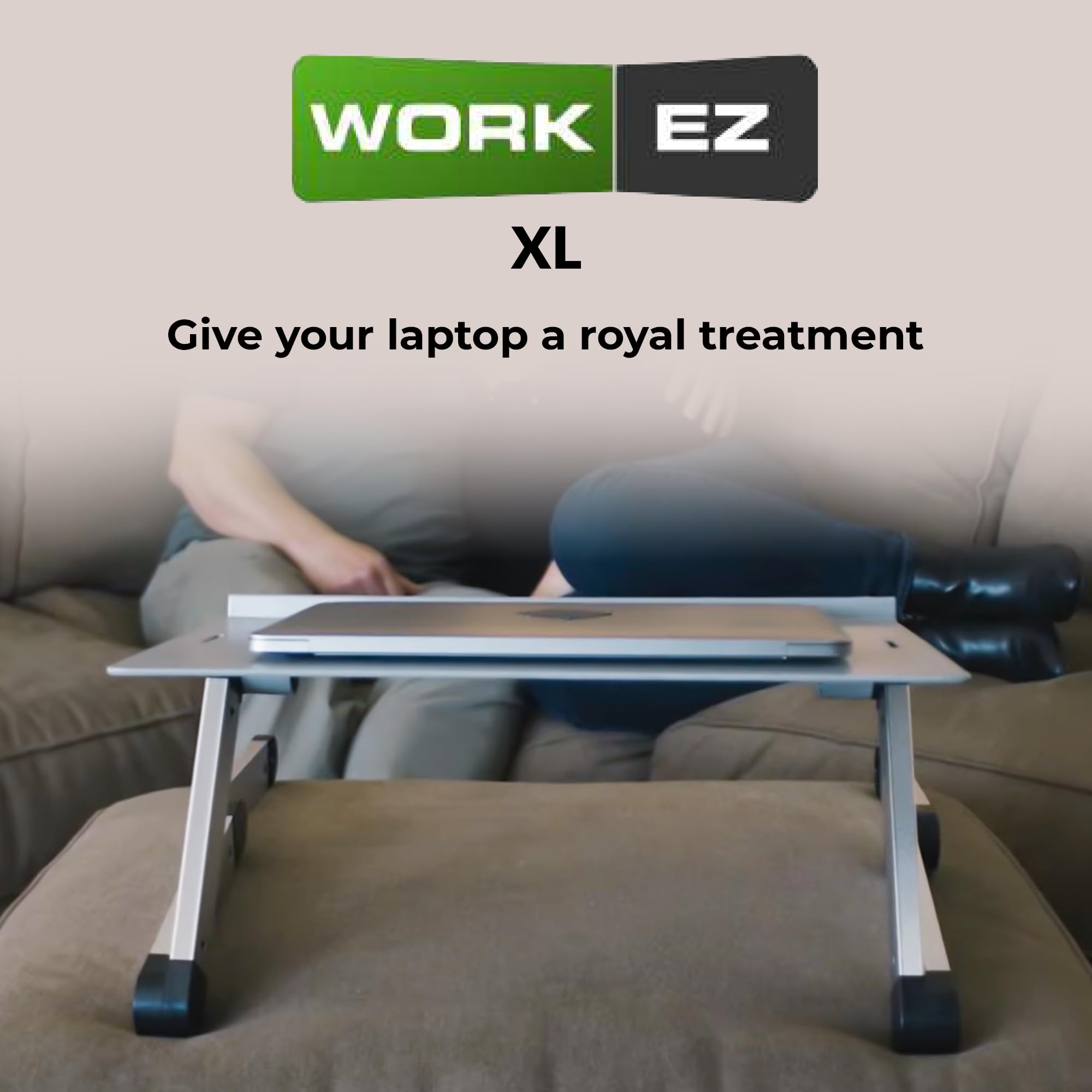 Workez Best Adjustable Laptop Cooling Stand & Lap Desk For Bed Couch W/Mouse Pad. Ergonomic Height Angle Tilt Aluminum Desktop Portable Macbook Computer Riser Table Cooler Folding Holder Xl White