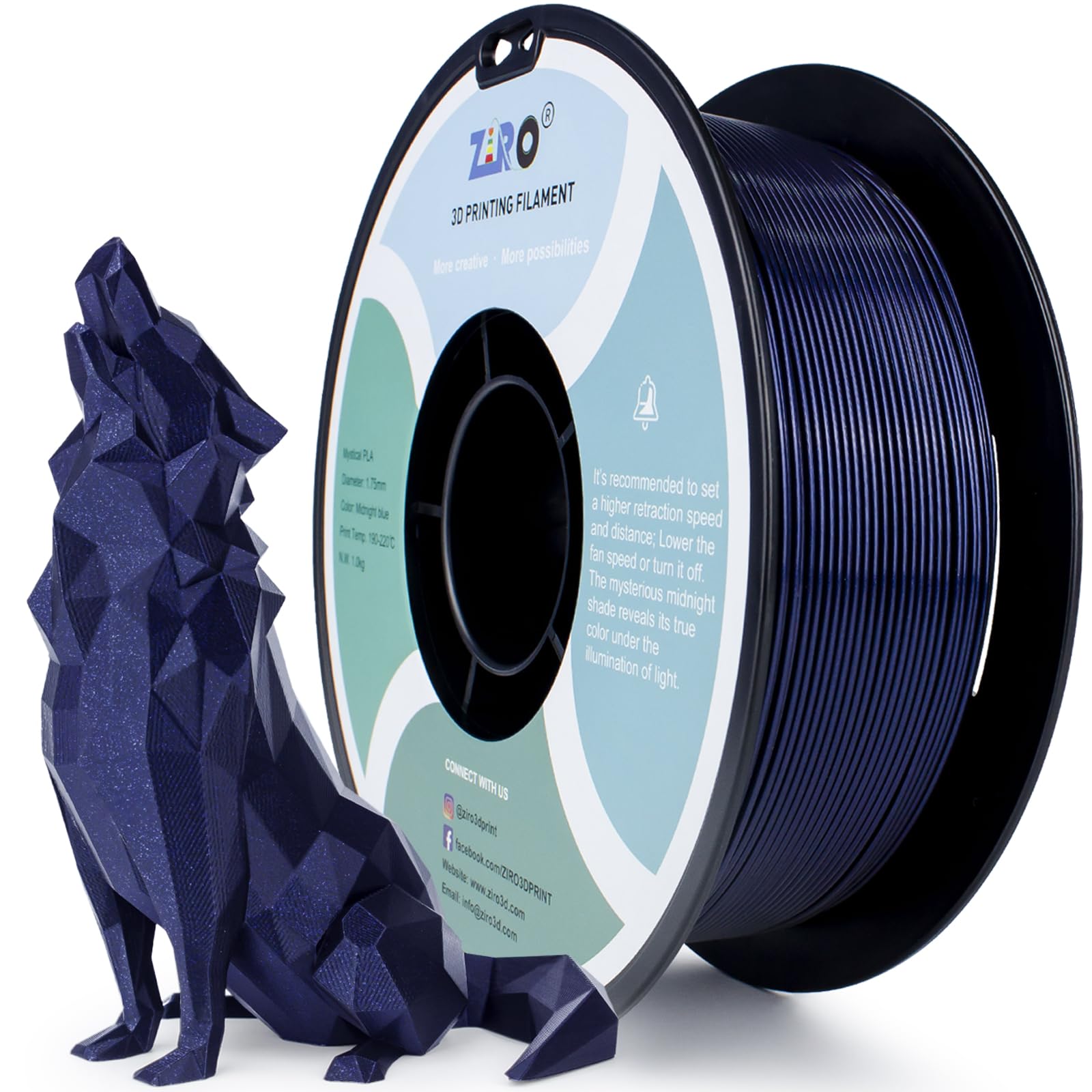 ZIRO Shiny Sparkle PLA Filament with Finer Glitter, Shining 3D Printer PLA Filament 1.75mm, Mystical Series 1kg/2.2lbs Spool, Di