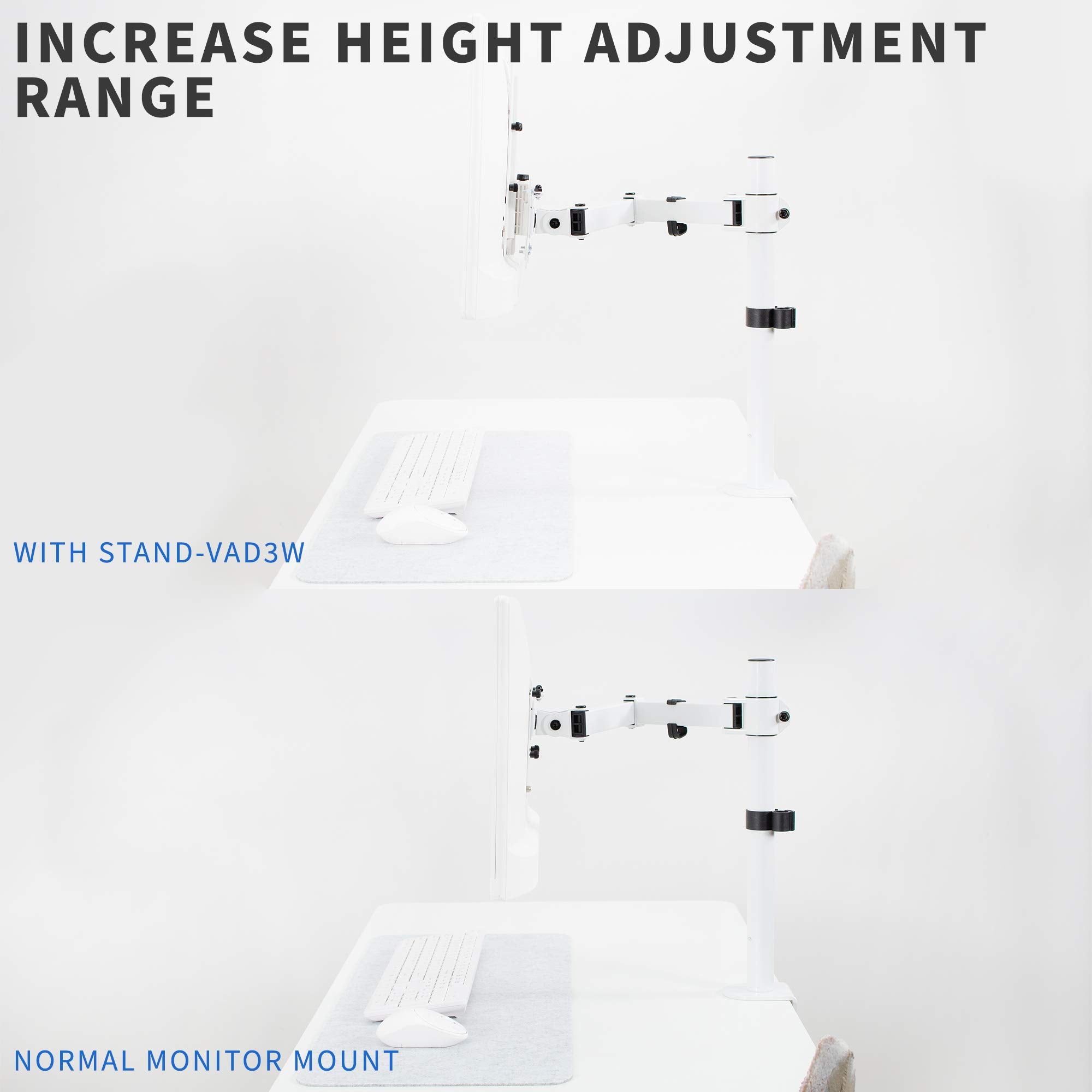 VIVO Height Adjustable VESA Adapter for Single 13 to 27 inch Monitor, Accessory Bracket Kit for Individual Screen, White, STAND VAD3W