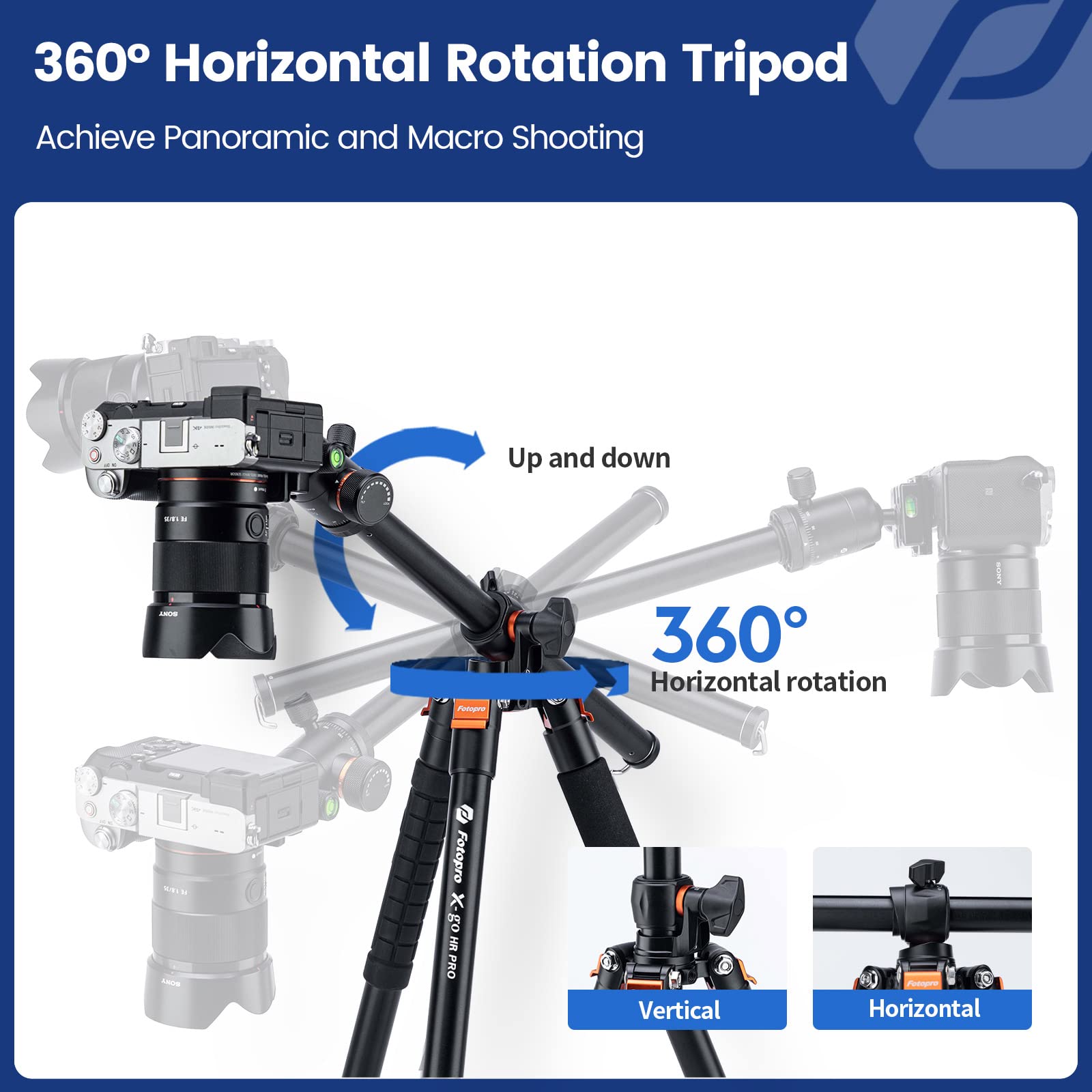 Fotopro 68 Inch Camera Tripod Horizontal Aluminum Tripods Portable Monopod With Ball Head 16Kg Load Capacity Quick Release Plate