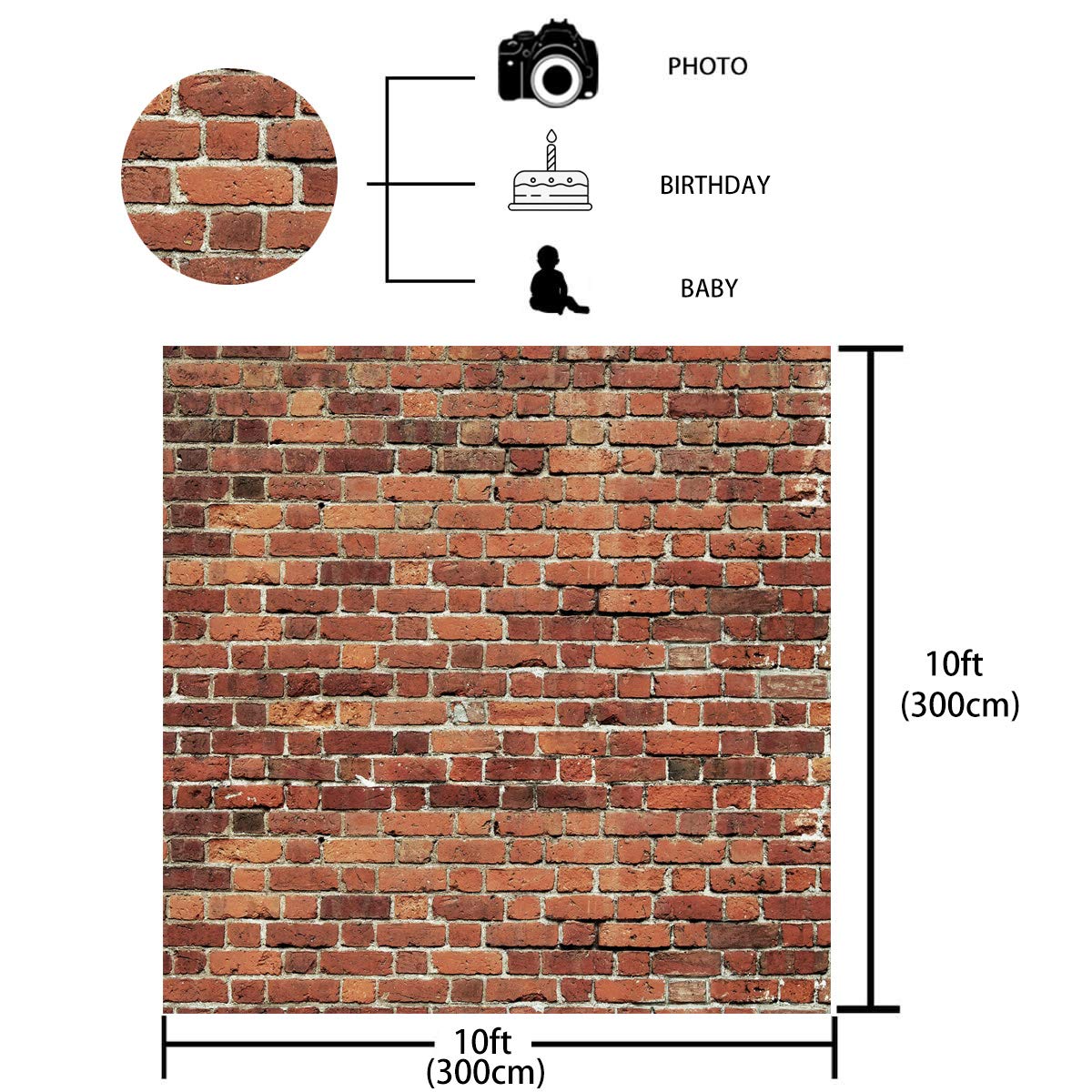 Aiikes 10X10Ft Red Brick Wall Photography Backdrop Thin Vinyl Photo Backdrops Baby Birthday Party Graduation Home Decoration Pho