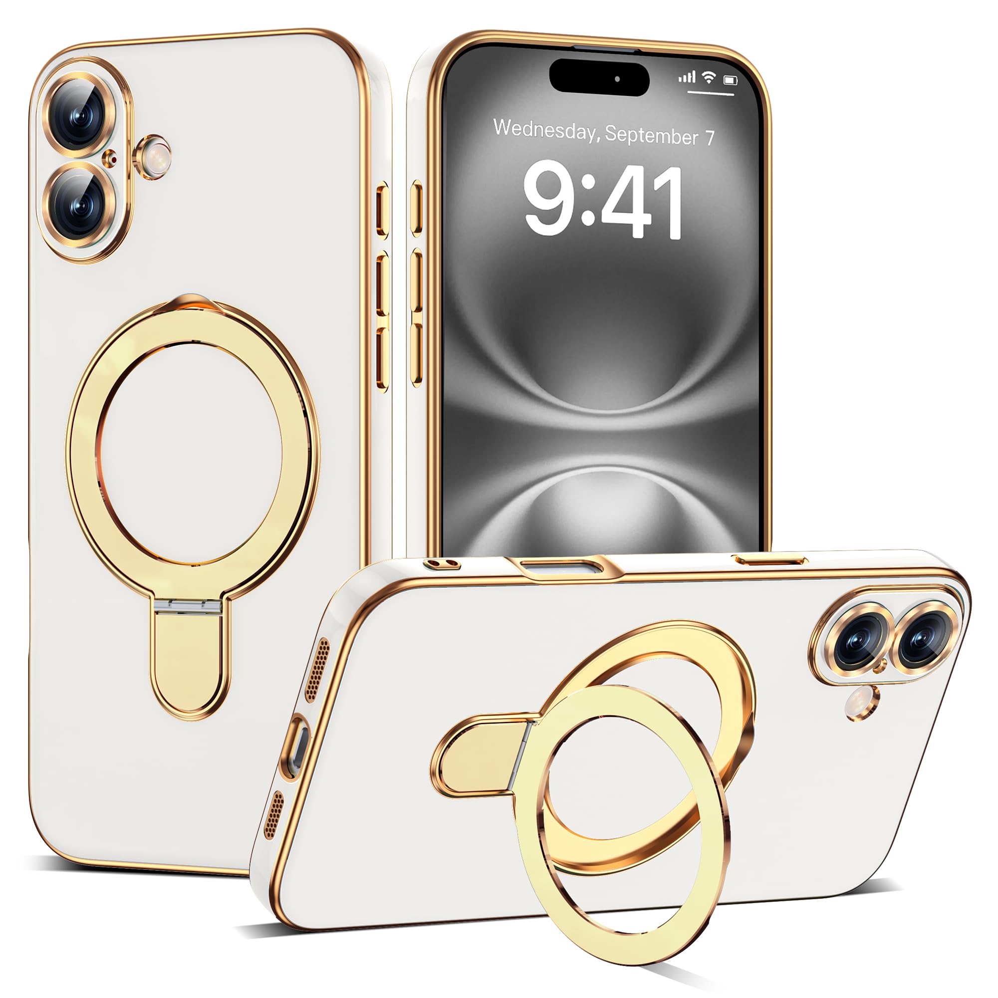 ETPESOK Compatible with iPhone 16 Plus Case with Invisible Magnetic Ring Stand [Compatible with Mag-Safe] [Full Camera Lens Prot