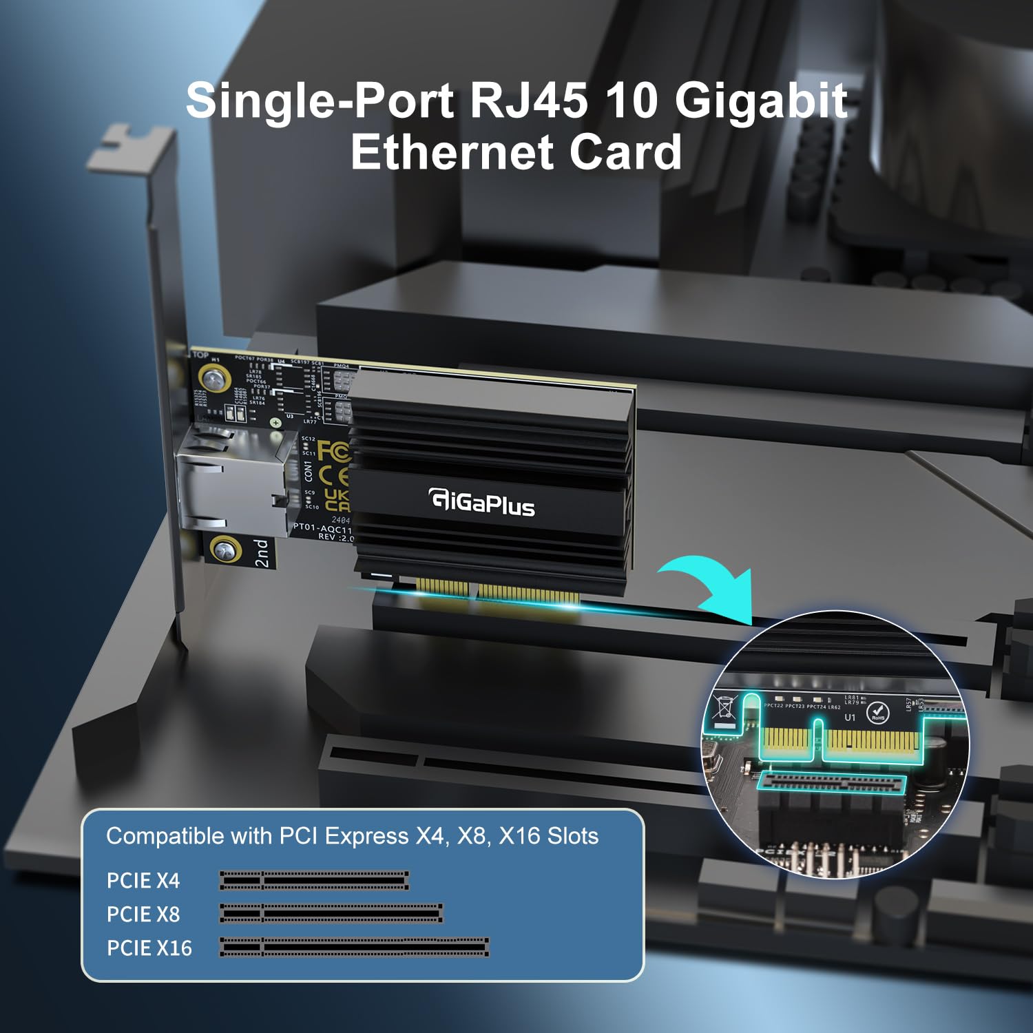 10Gbe Pci E Network Card, Aqc113 Controller, 10G Base T Rj45 Port Nic Card, Gigaplus 100/1000/2500/10000Mbps Ethernet Card, 10Gb