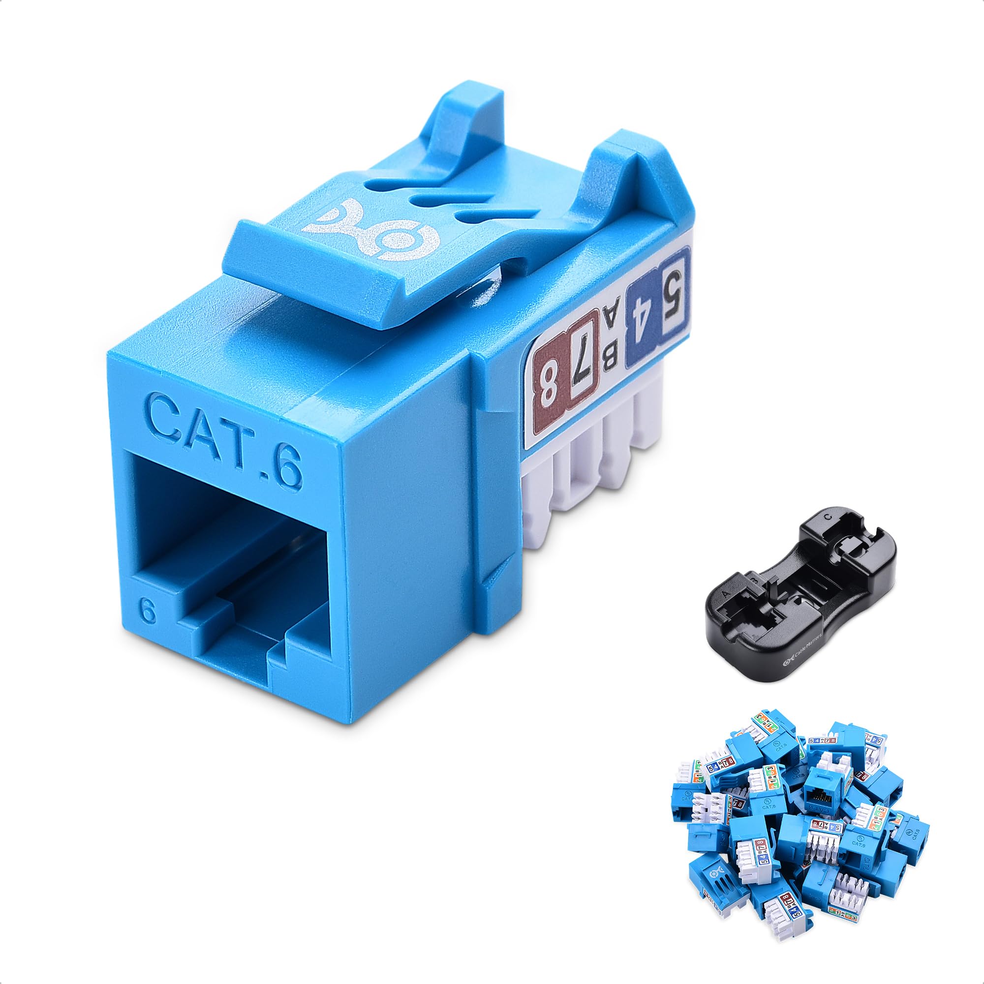 Cable Matters [UL Listed] 25 Pack 10Gbps Rapid Install Cat6 Keystone Jacks, Slim Profile Ethernet Keystone Jack, RJ45 Keystone Jack with Punch Down Stand, Blue (Model 180070)