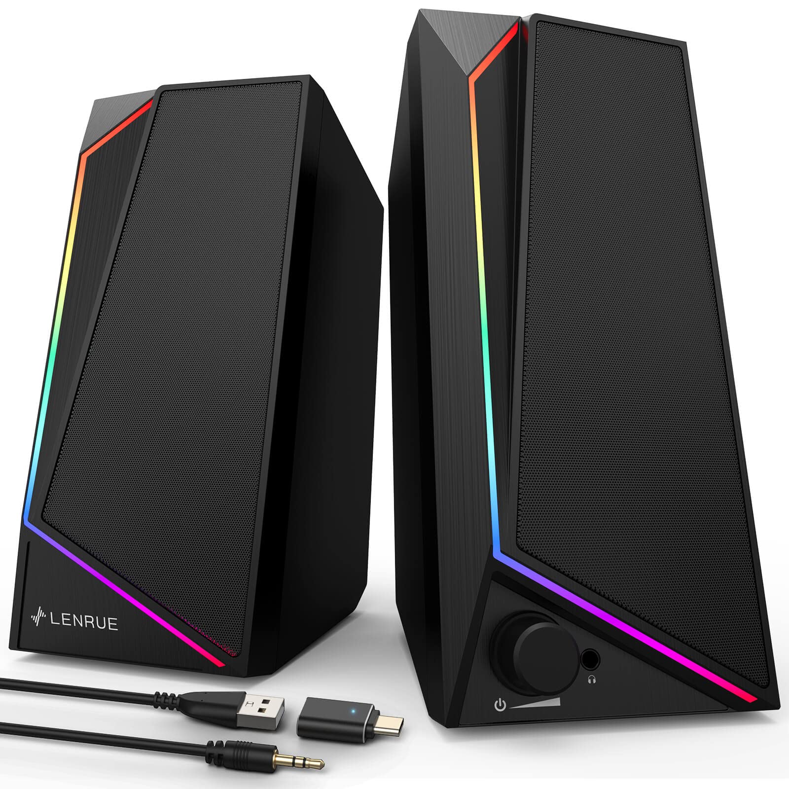 Lenrue Computer Speakers, Usb/Usb C Powered Pc Speakers With Loud Stereo Sound, Headphone In For Desktop, Imac, Macbook, Laptop, Monitor (Usb C To Usb Adapter Included)