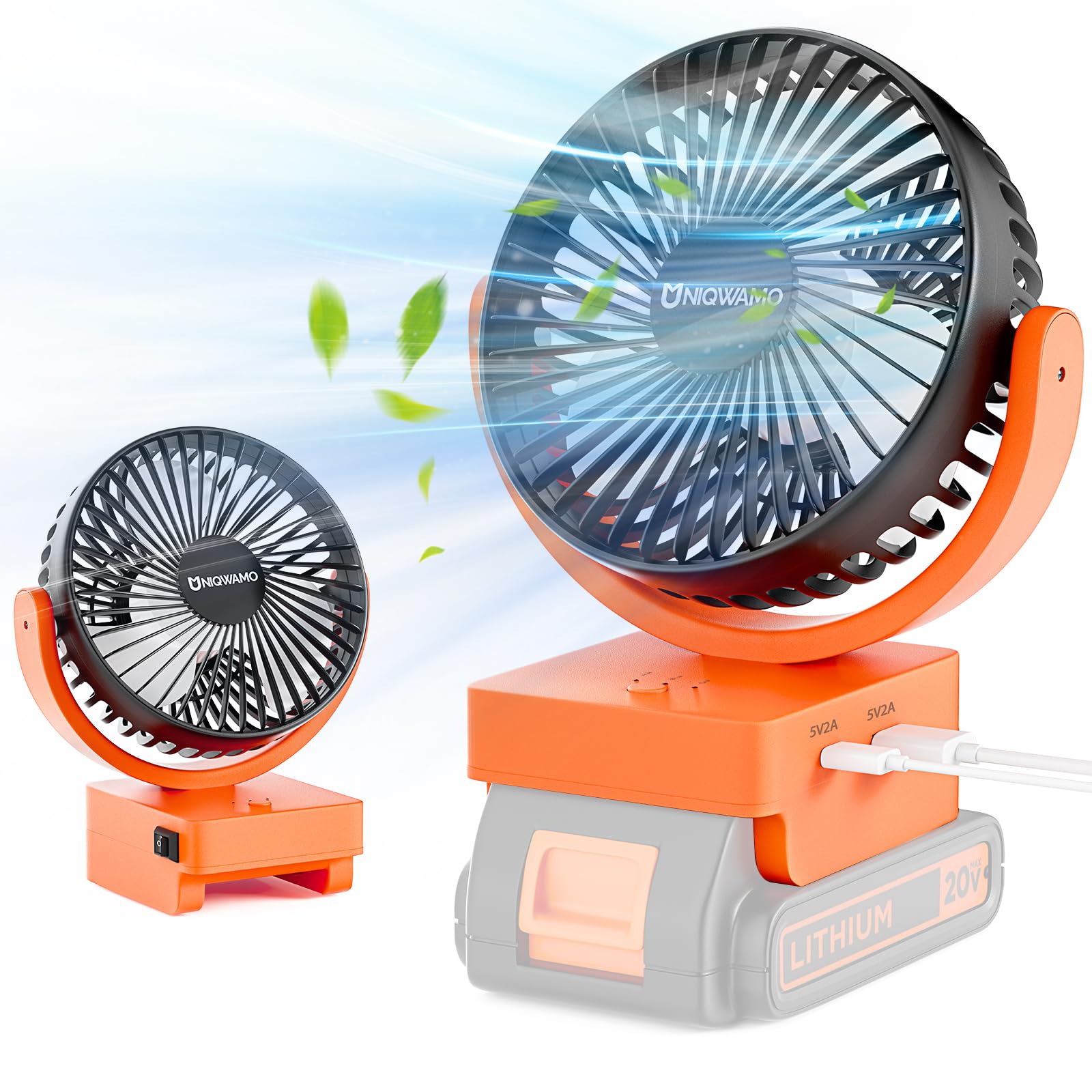 Rechargeable Jobsite Fan For Black & Decker/Porter Cable 20V Max Battery(Only Fan,No Battry), Portable Cordless Fan With 3 Speed