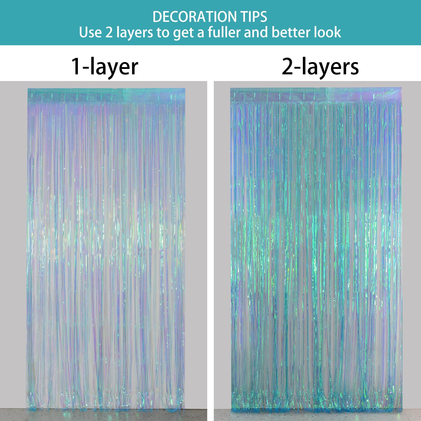 Melsan Foil Backdrops Birthday Decorations   2 Pack 3.2 X 6.5 Ft Tinsel Backdrop Foil Fringe Curtains For Frozen Under The Sea B