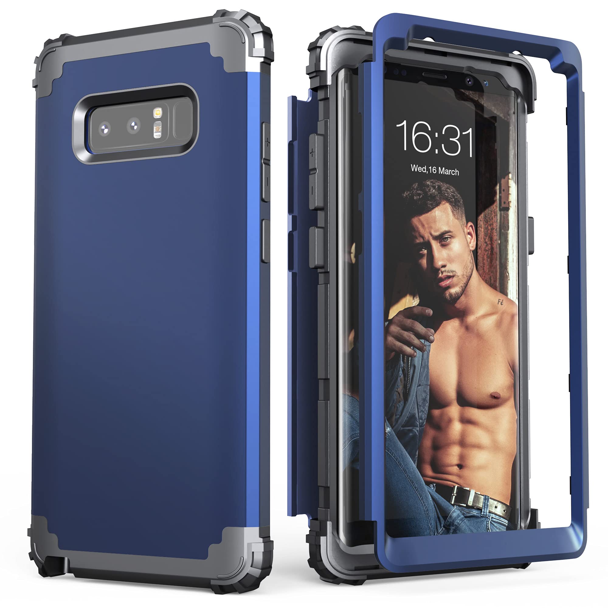 Idweel Galaxy Note 8 Case, Note 8 Case Blue For Men, 3 In 1 Shockproof Slim Hybrid Heavy Duty Protection Hard Pc Cover Soft Sili