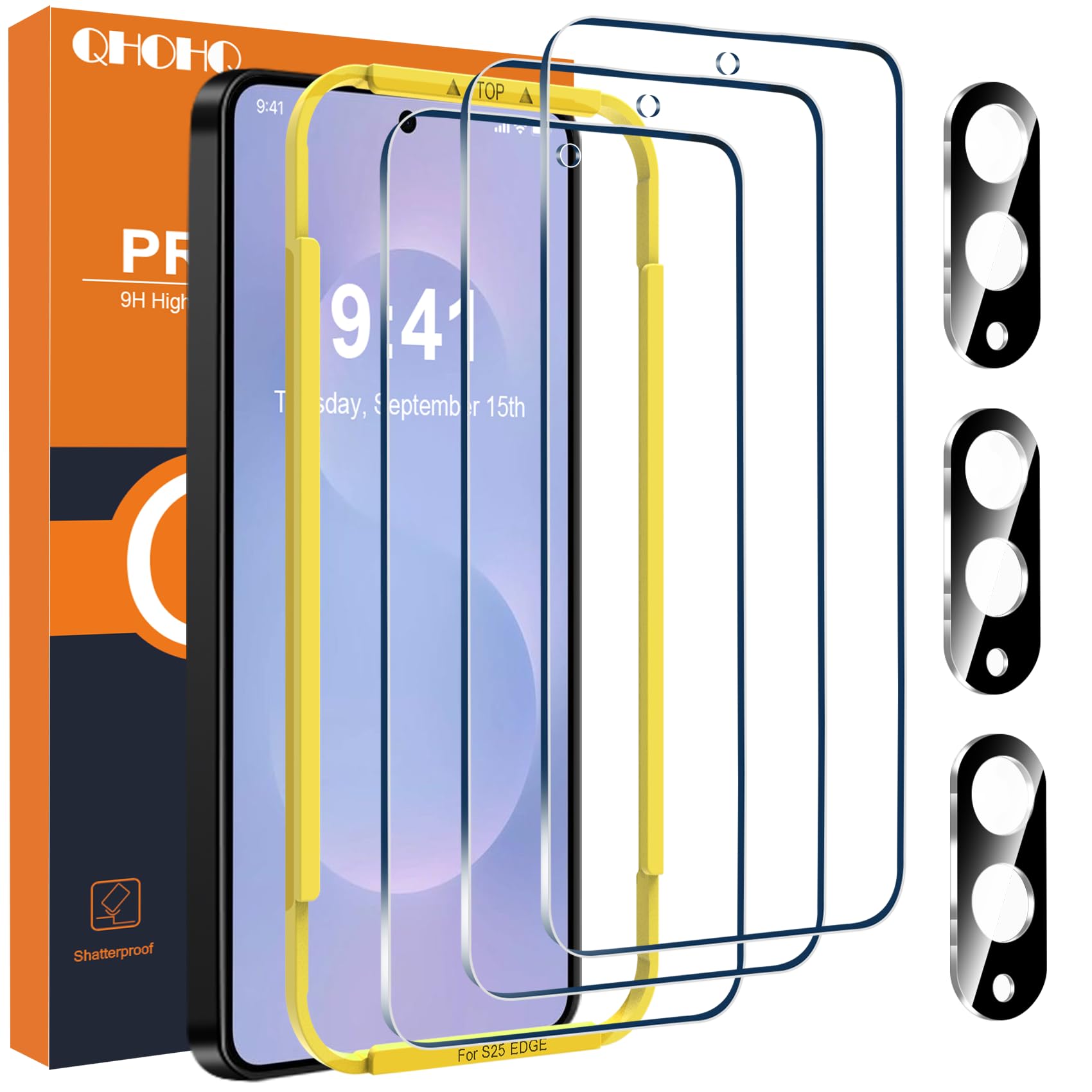 Qhohq Screen Protector For Samsung Galaxy S25 Edge With Camera Lens Protector, Top 9H+ Tempered Glass, Full Coverage, Ultra Dura