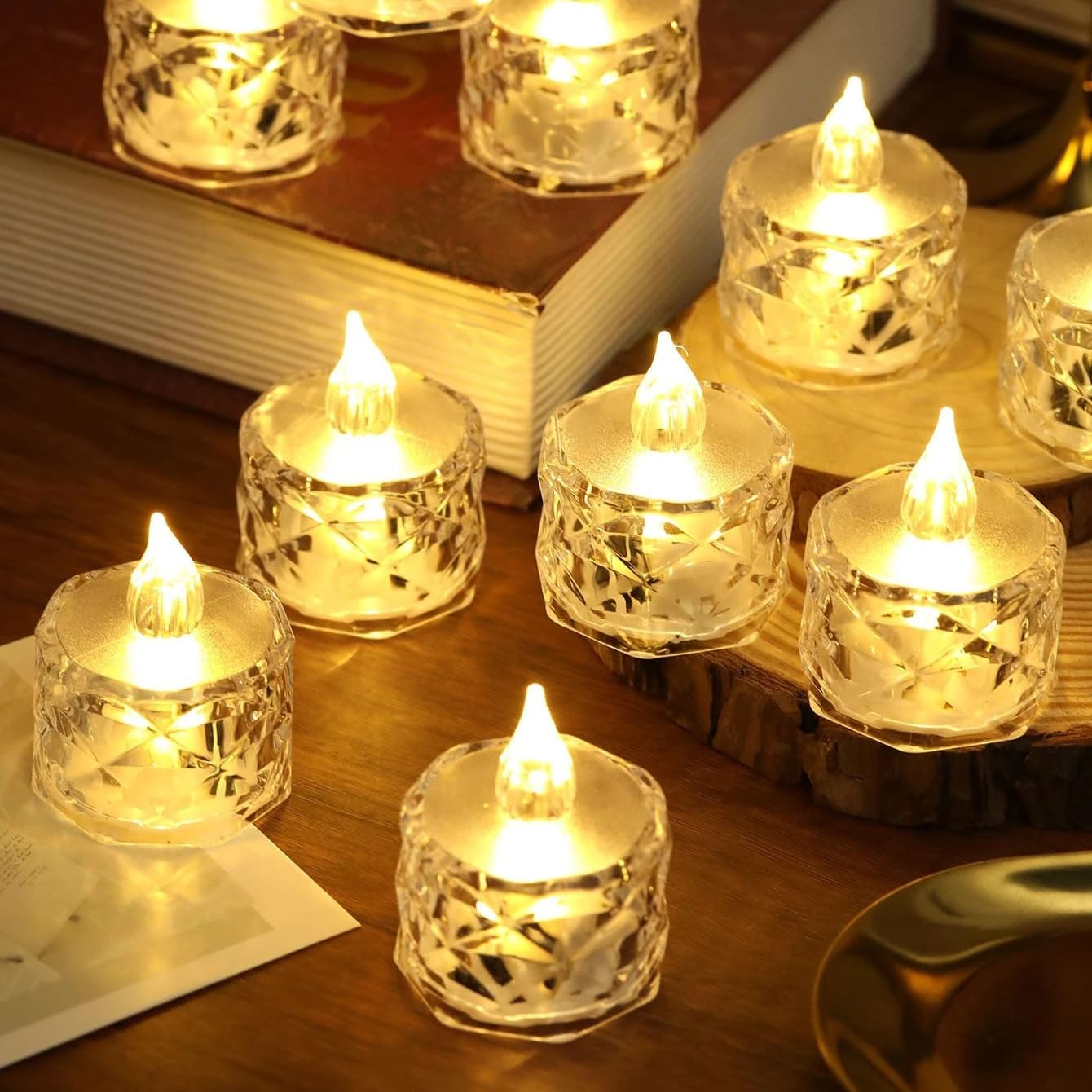 Vervenix 6 Pcs Flameless and Smokeless Decorative Candles Transparent Acrylic Led Tea Light Candle for Christmas, Festival,Candl