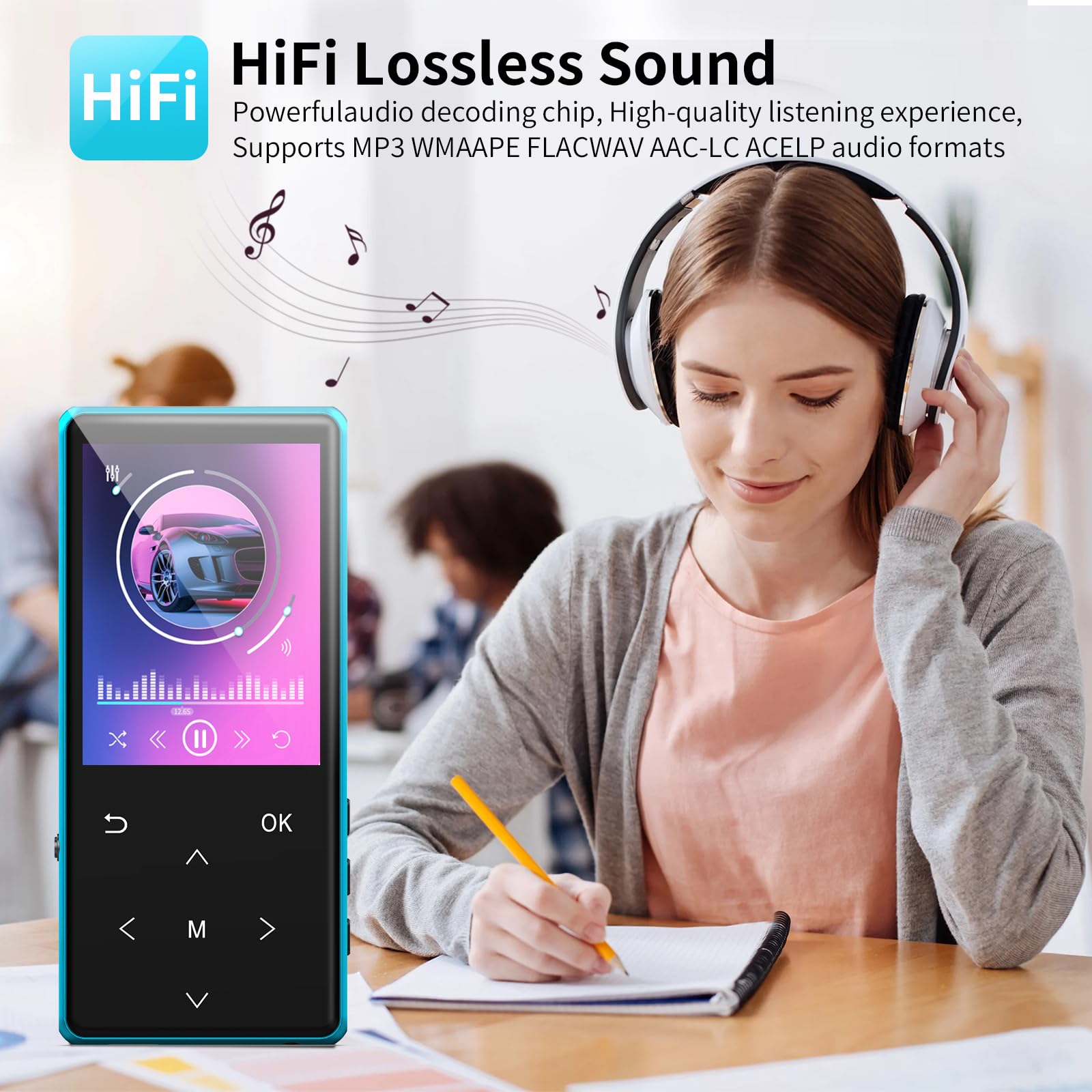 Mp3 Player, 128Gb Portable Digital Lossless Music Player Built In Hd Speaker, Fm Radio Recording, One Button Recording, 2.4 In S
