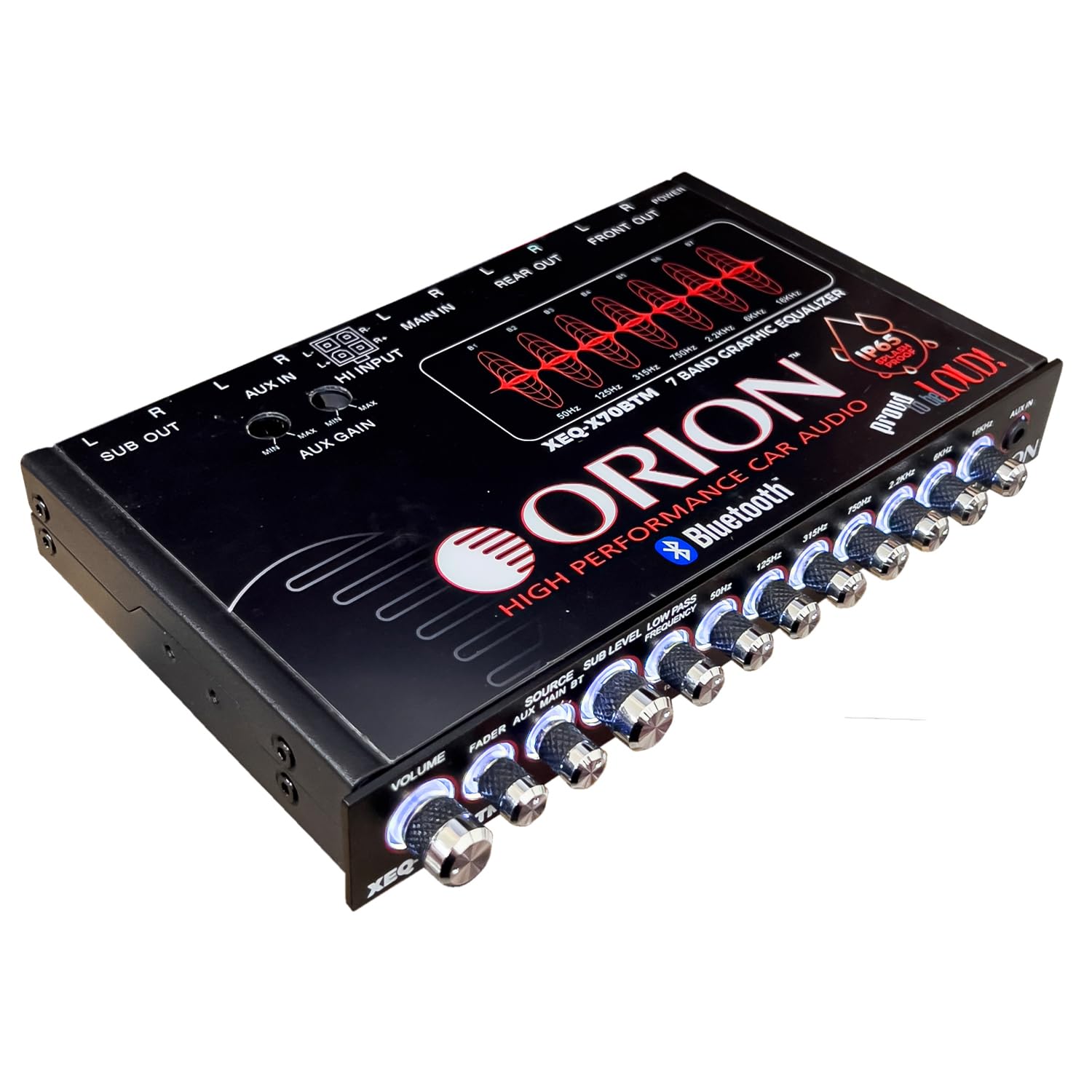 Orion XEQ-X70BTM 7-Band Graphic Equalizer W/Bluetooth -Marine Grade IPX5 Rated, Subwoofer Control, Front 3.5mm AUX Input, Rear R