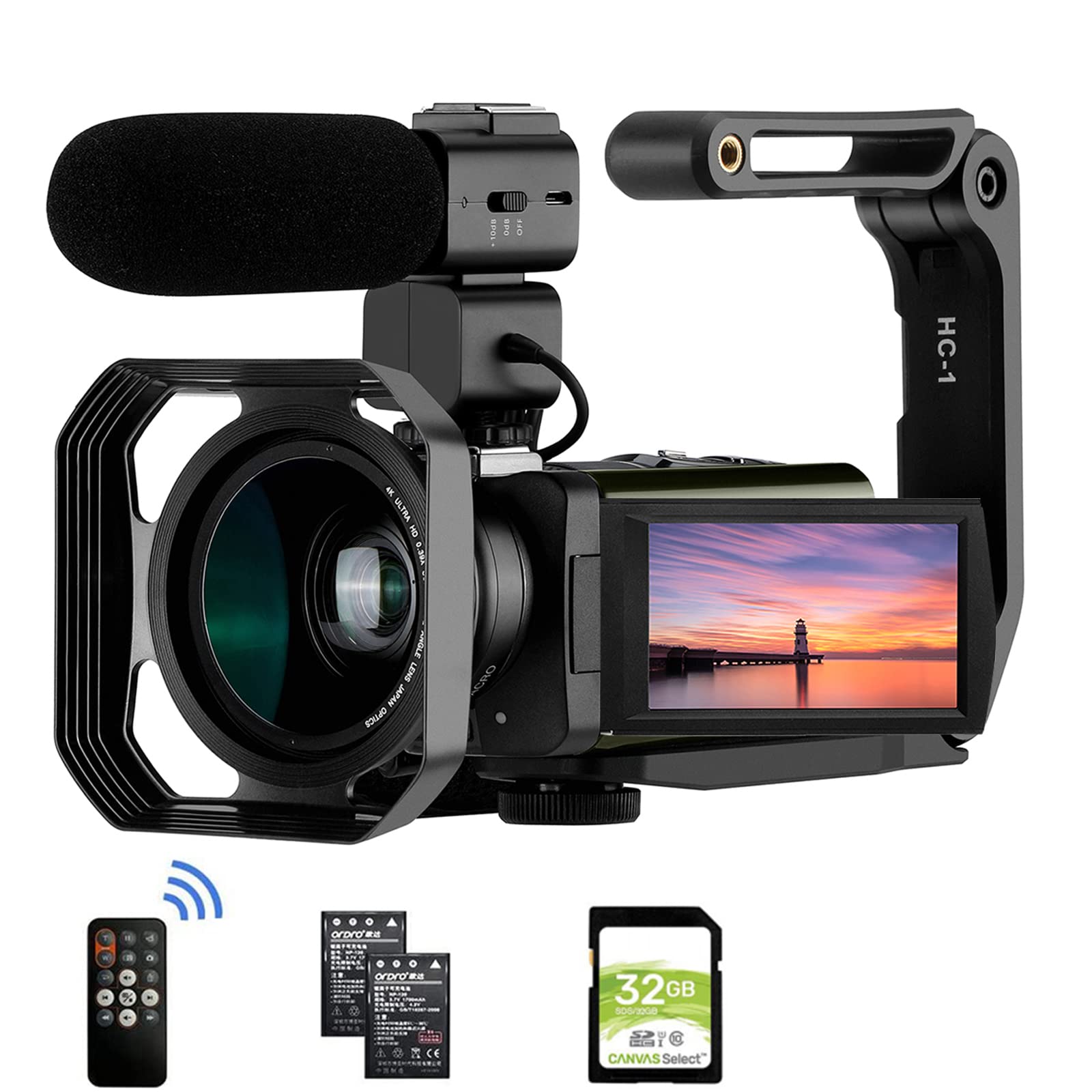 Ordro 4K Video Camera Camcorder, Ac5 4K Ultra Hd Camcorder W/12X Optical Zoom 100X Intelligent Zoom For Vlogging, Wifi Uhd Camcorder 3.1' Ips Touch Screen W/Mic Wide Angle Lens