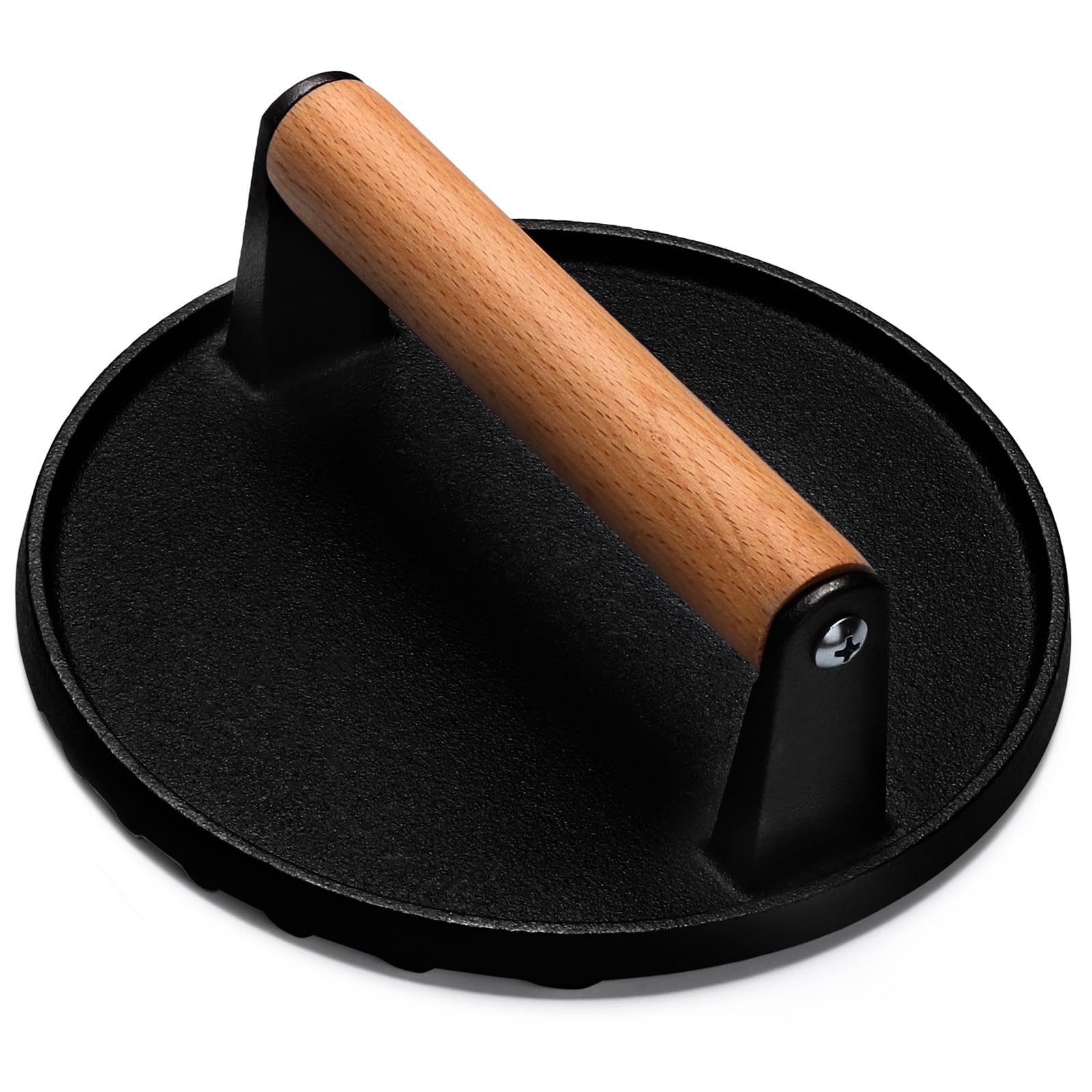 Ewfen Burger Press, 7inch Round Heavyduty Cast Iron Smash Bacon Press Meat Steak With Wood Handle For Griddle, Sandwich, Nonstick 