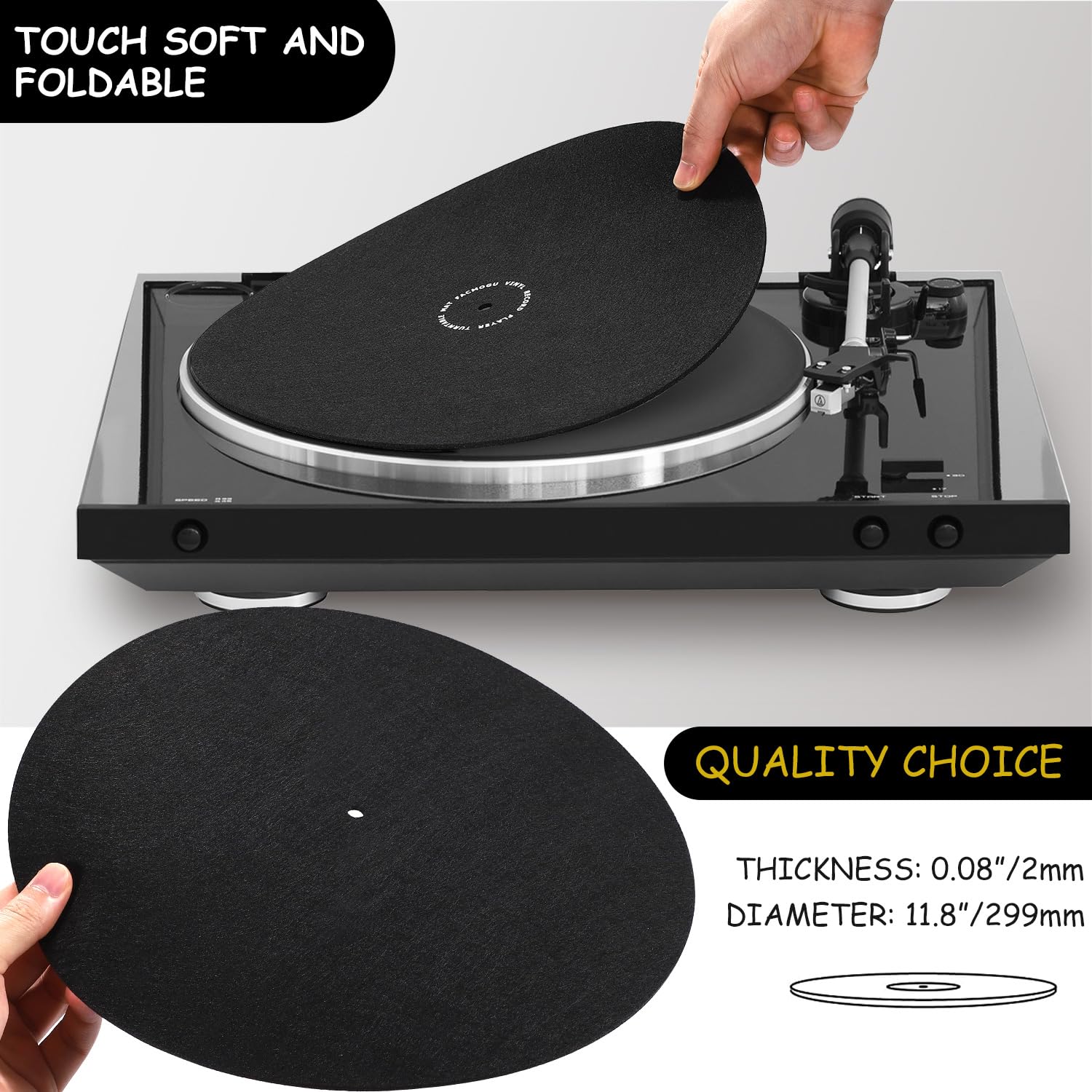 Facmogu 12 Inch Wool Turntable Slipmat, Anti Vibration Record Platter Mat For Phonograph Lp Vinyl Player