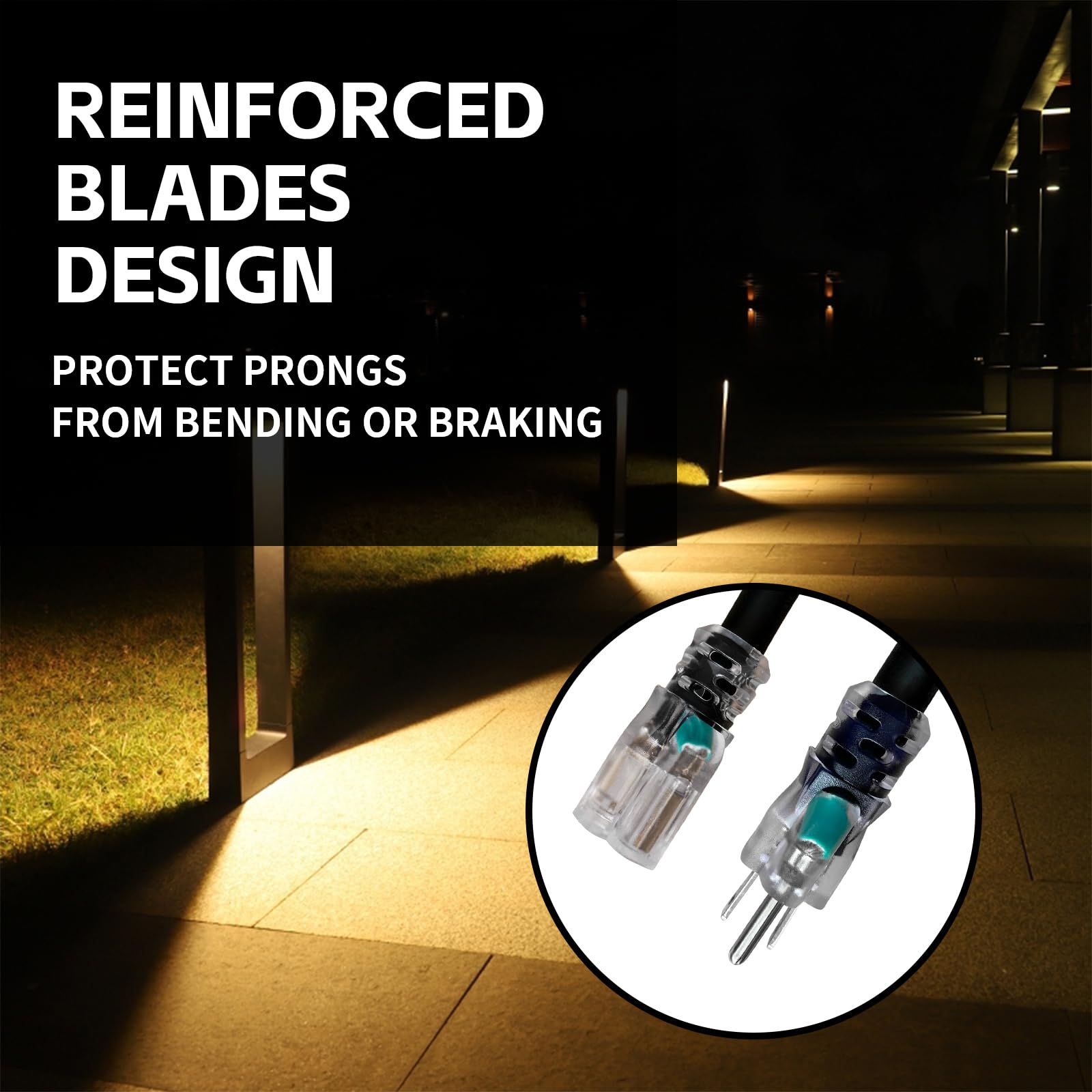 Honderson 8Ft 16/3 Christmas Lighted Outdoor Extension Cord   16 Gauge 3 Prong Sjtw Black Extension Cable With 3 Prong Grounded