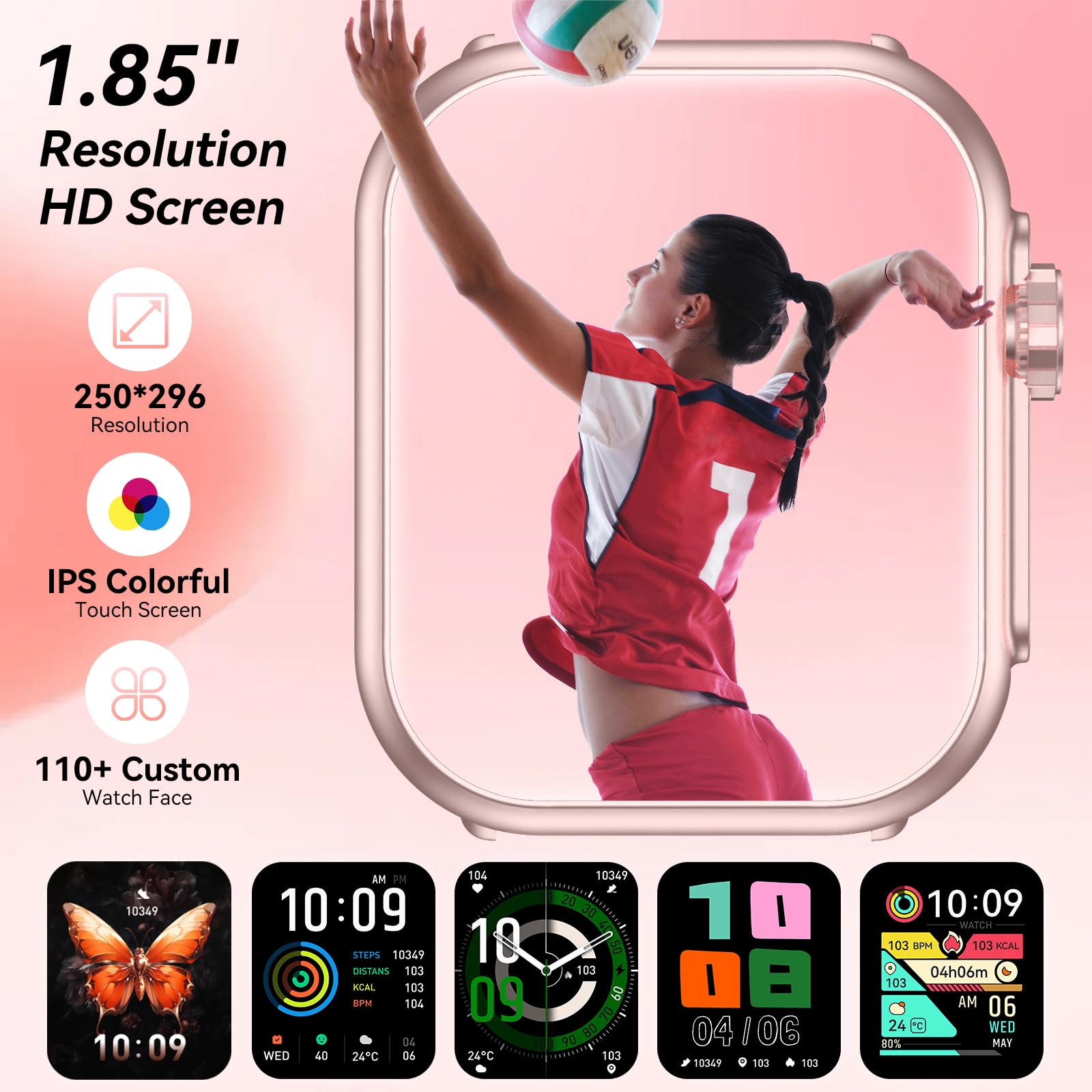 Smart Watch, 1.85'' Hd Smartwatches For Men Women, 1000 Mah Battery High Capacity, 110+ Sport Modes With Fitness Tracker Watch,