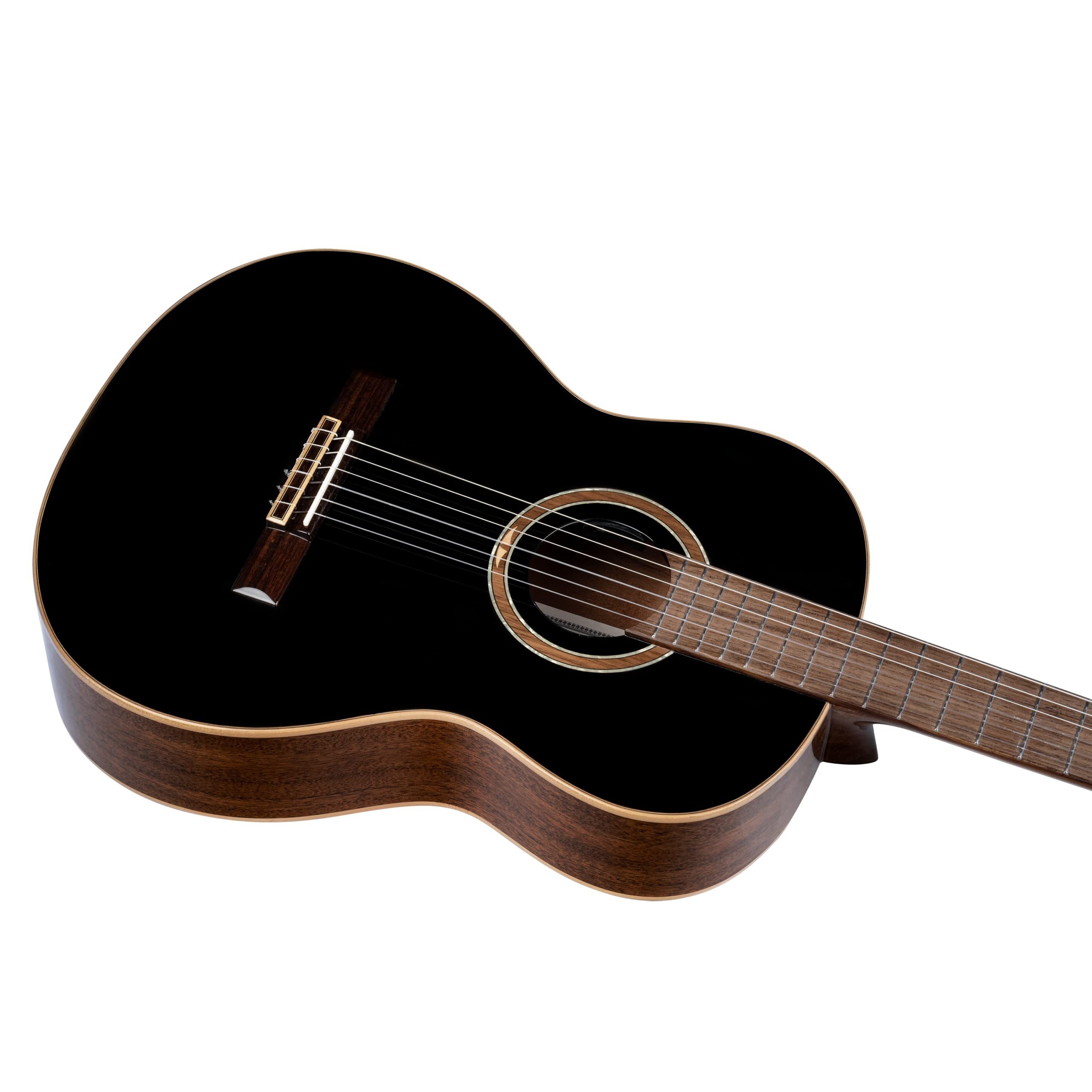 Ortega Guitars 6 String Performer Series Solid Slim Neck Acoustic-Electric Nylon Classical Guitar W/Bag, Right-Handed, Black Top