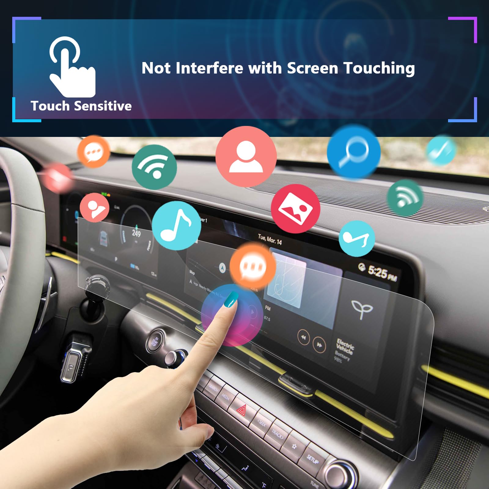 Sxcy For 2024 2025 Hyundai Kona Instrument & Gps Whole Screen Protector 12.3 Inch 2024 2025 Kona Accessories[2 Pcs Nano](All One Protector Not For Curve Screen)