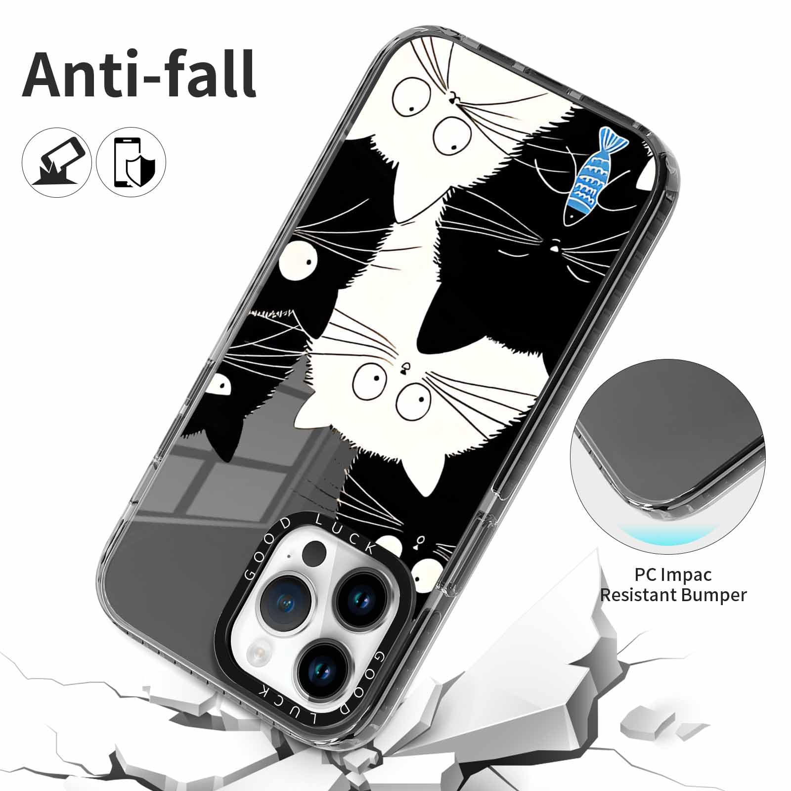 Rumdey 2 Pack Clear Phone Case For Iphone 15 Pro 6.1 Inch, Cute Black Cat Aesthetic Pattern Design Protective Soft Slim Shockpro