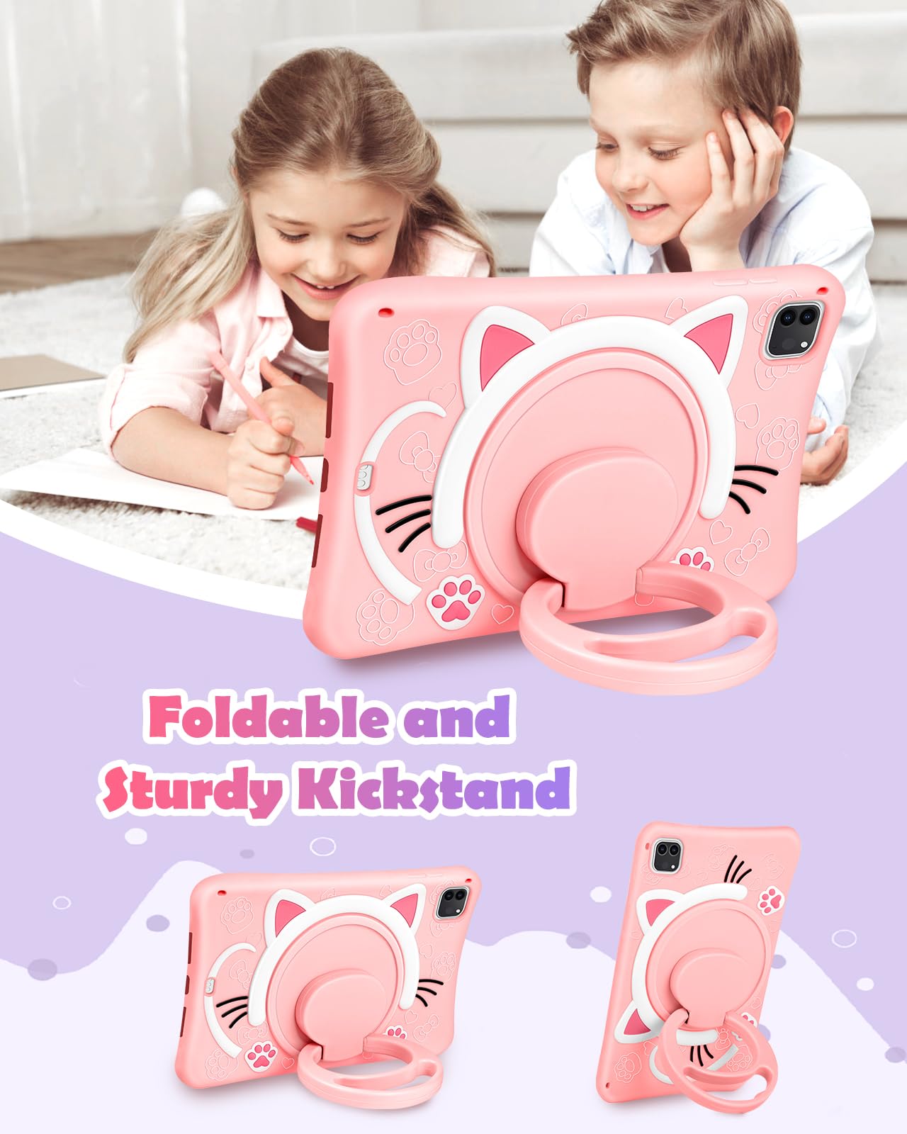 Wazzasoft For Ipad Air 5Th/4Th Generation Case 10.9/Pro 11 Case Girls Cute Cat Kawaii Cover Girly Women With Rotating Handle Sta