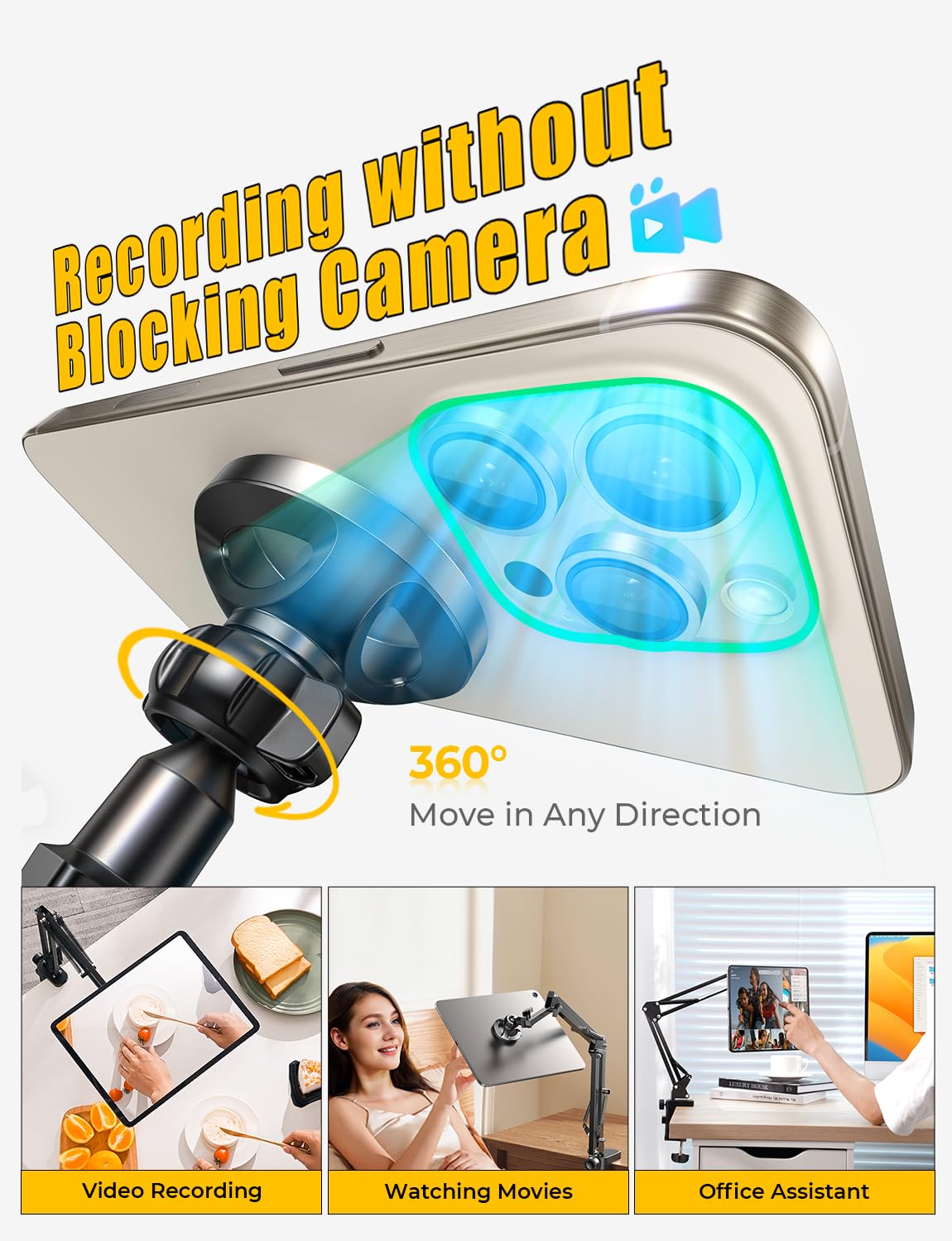 Lisen Gooseneck Phone Holder For Bed - Magsafe Stand For Iphone 16 15, Desk, Magnetic Adjustable Mount - Overhead Accessories Fo