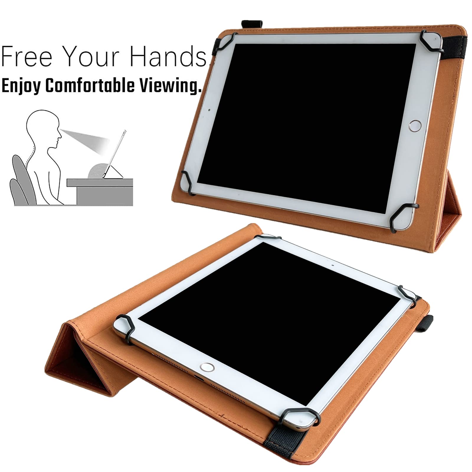 9.5 10.5 Inch Tablet Case, Universal Protective Cover Stand Folio Case For 9 10 10.2 Inch Android Touchscreen Tablet, Brown
