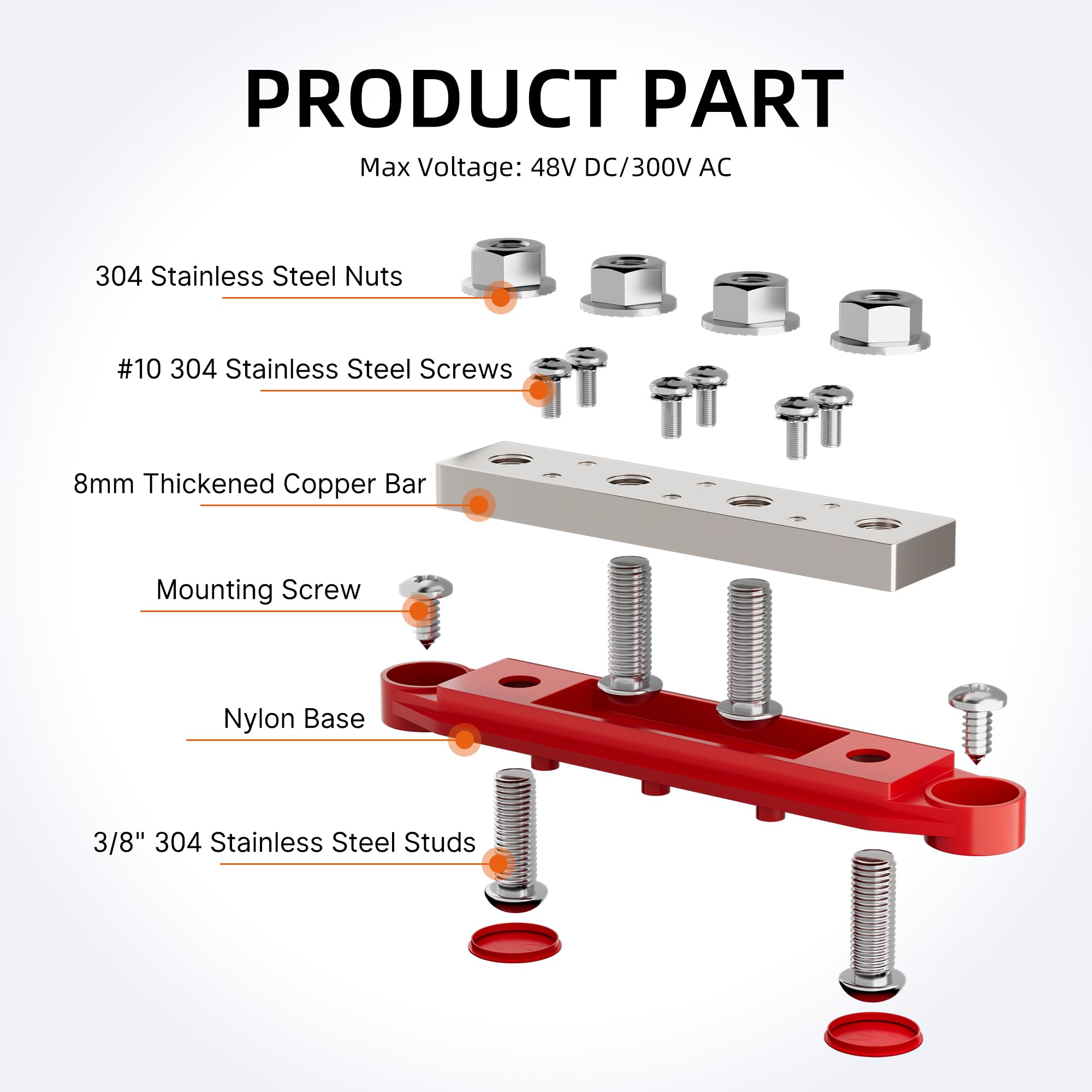Rvboatpat 400A Power Distribution Block 12V Bus Bar 4 X 3/8'' (M10) Terminal Studs And 6 X #10 Terminal Screws 12 Volt Marine Bu