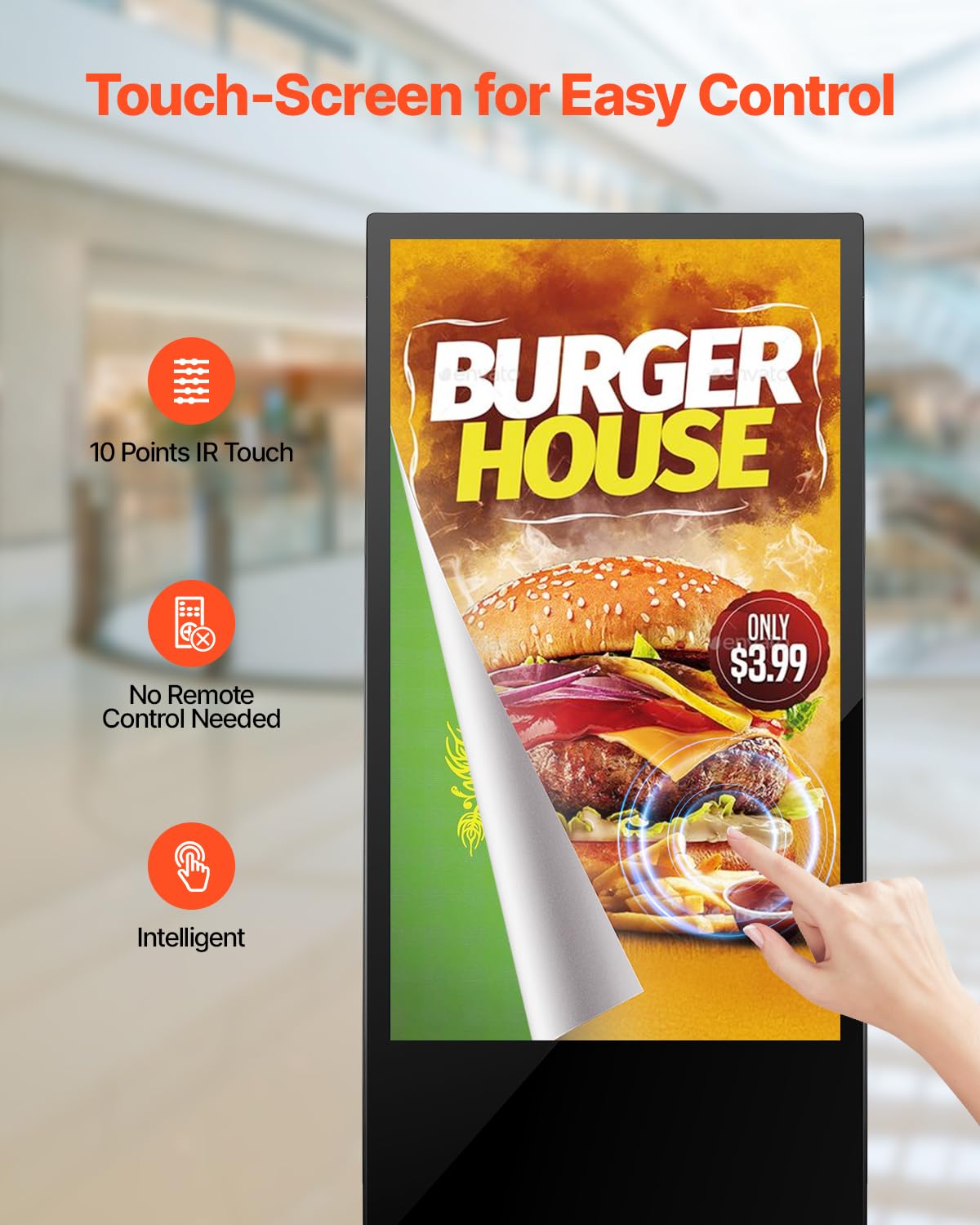 Vevor 43 Inch Digital Signage Display, Touchscreen Digital Kiosk, Indoor Floor Standing Kiosk Display, 2K Uhd Lcd Screen, 2Gb Ra