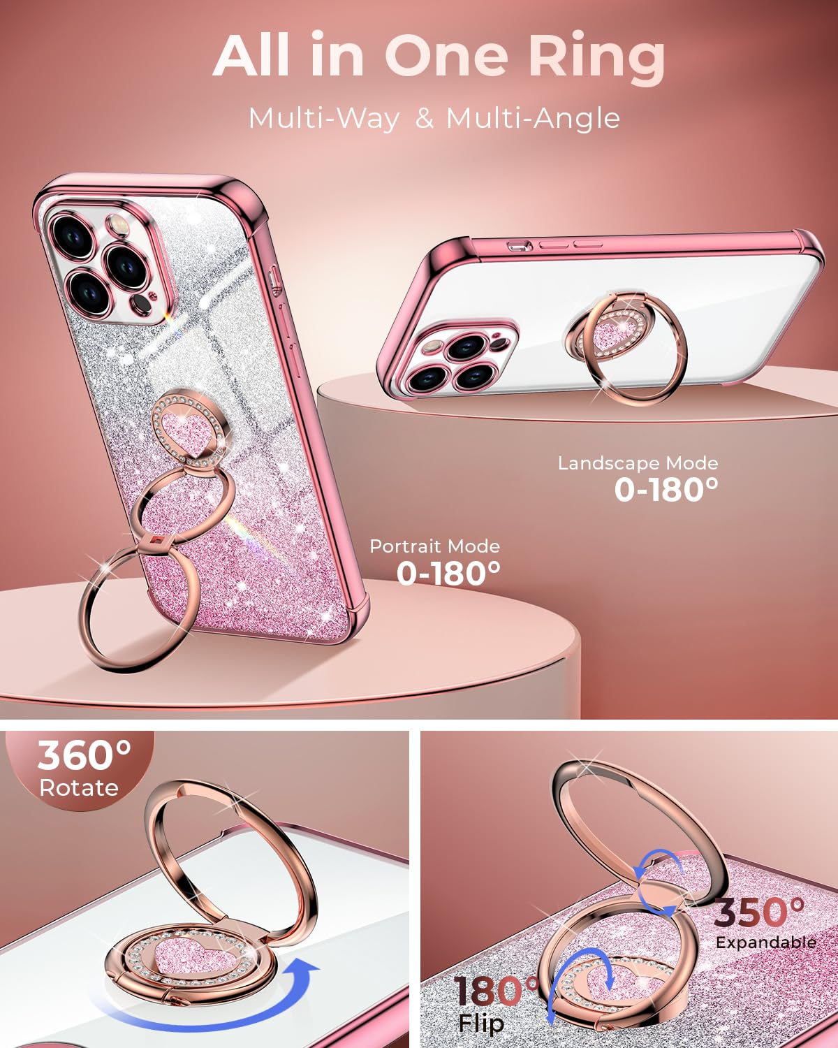 Xyz For Iphone 13 Pro Max Case With Stand, Phone Case With Double Ring Kickstand, Women Girls Bling Luxury Glitter Clear Phone C