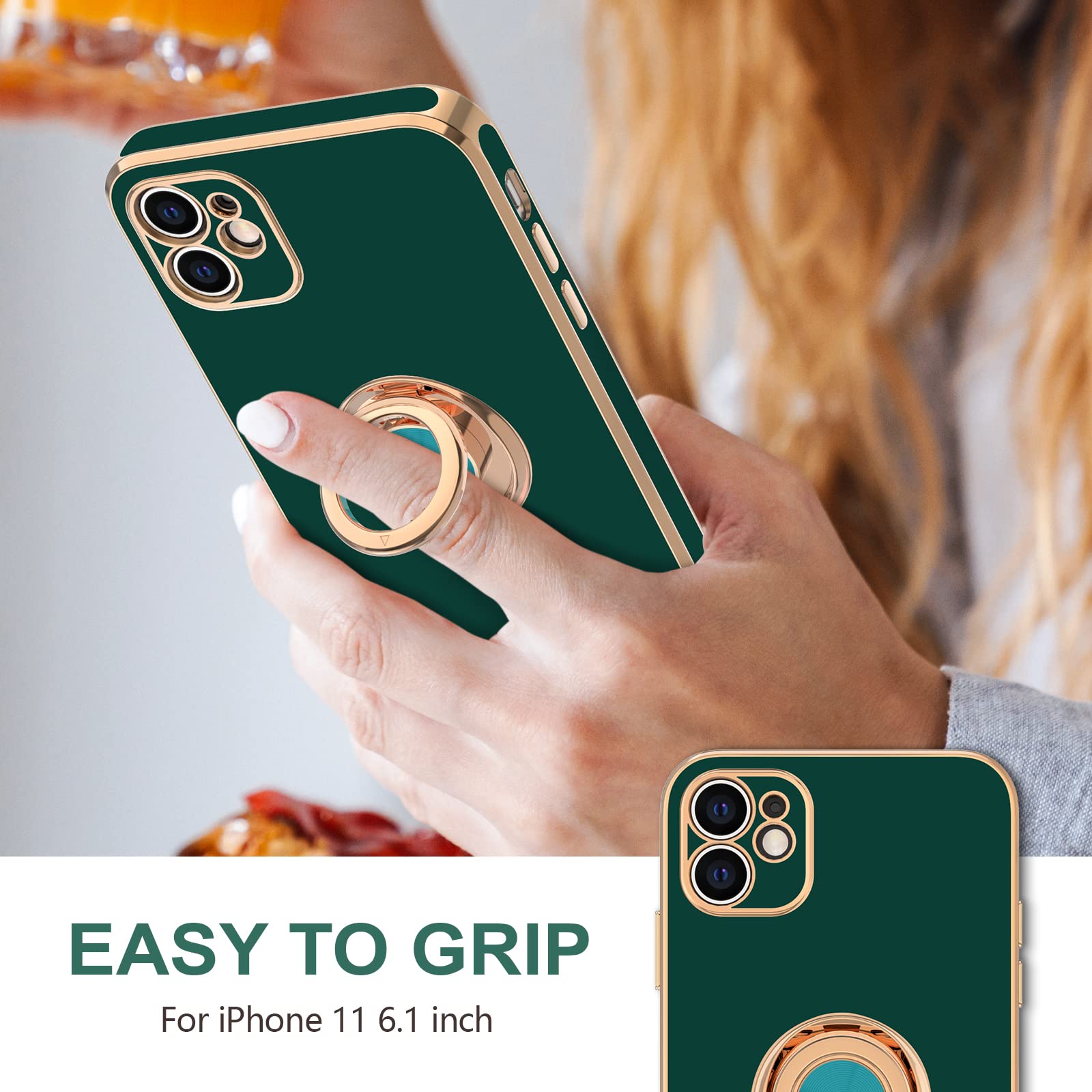 Hython Case For Iphone 11 Case With Ring Stand [360   Rotatable Ring Holder Magnetic Kickstand] [Shiny Plated Rose Gold Edge] So