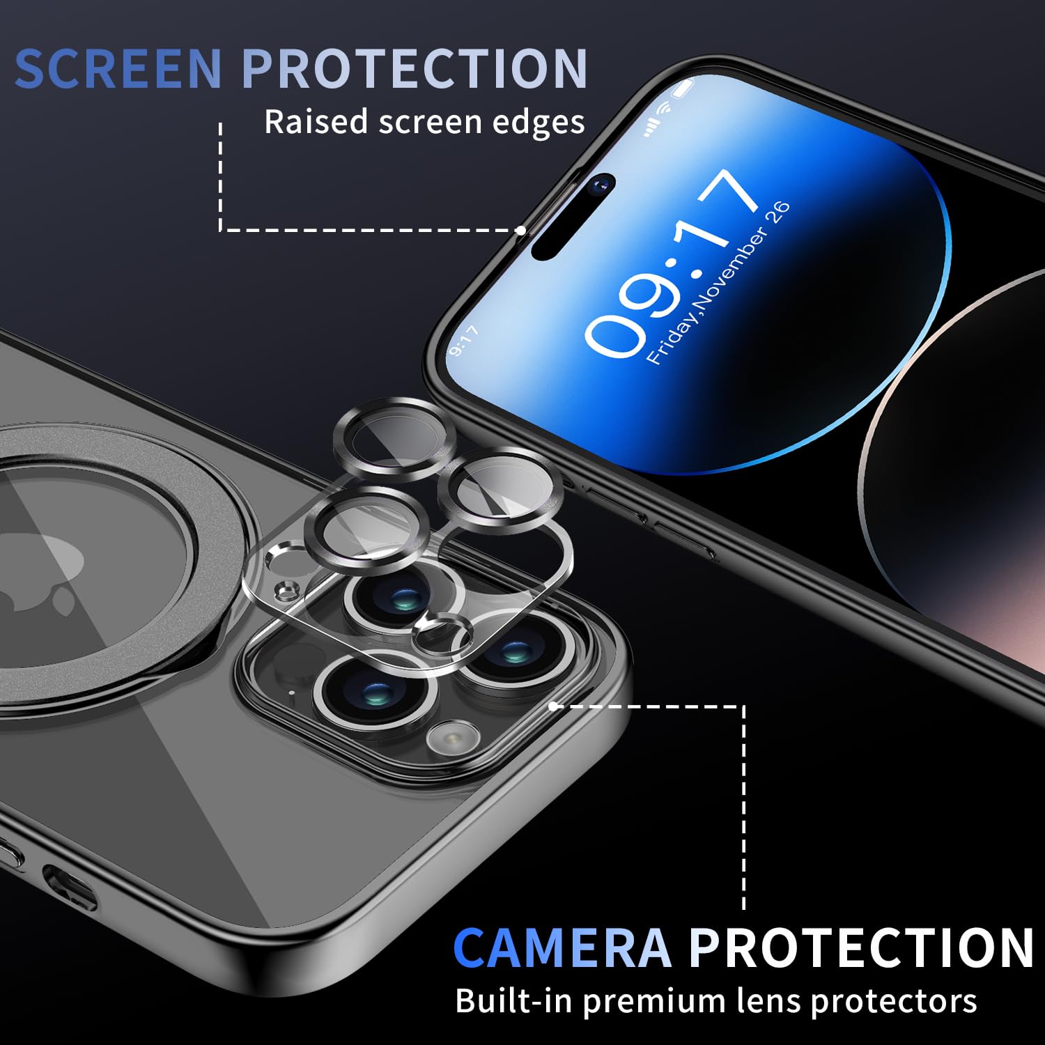 Pmteyoim Magnetic For Iphone 14 Pro Max Case With Invisible Stand[Compatible With Magsafe][Full Camera Lens Protector][Military