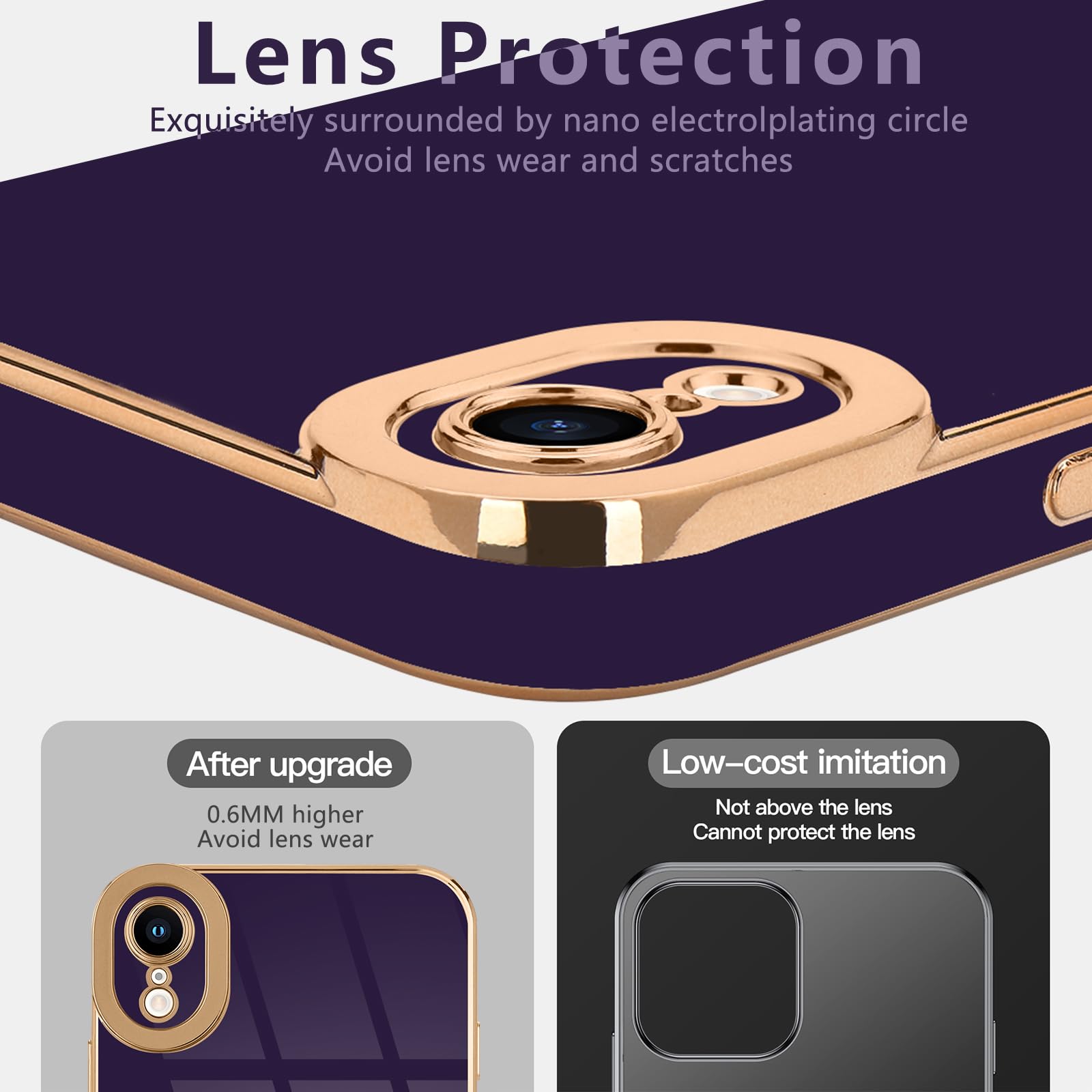 Lafunda Designed For Iphone Xr Case Cute, Luxury Plating Case For Women Girls Elegant Gold Edge Soft Tpu Bumper Cover With Camer