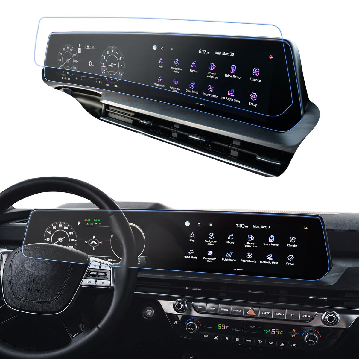 Lantu 2Pcs Car Nano Screen Protector For 2023 2024 Kia Telluride Accessories 12.3 Inch Gps Navigation Multimedia Infotainment Di