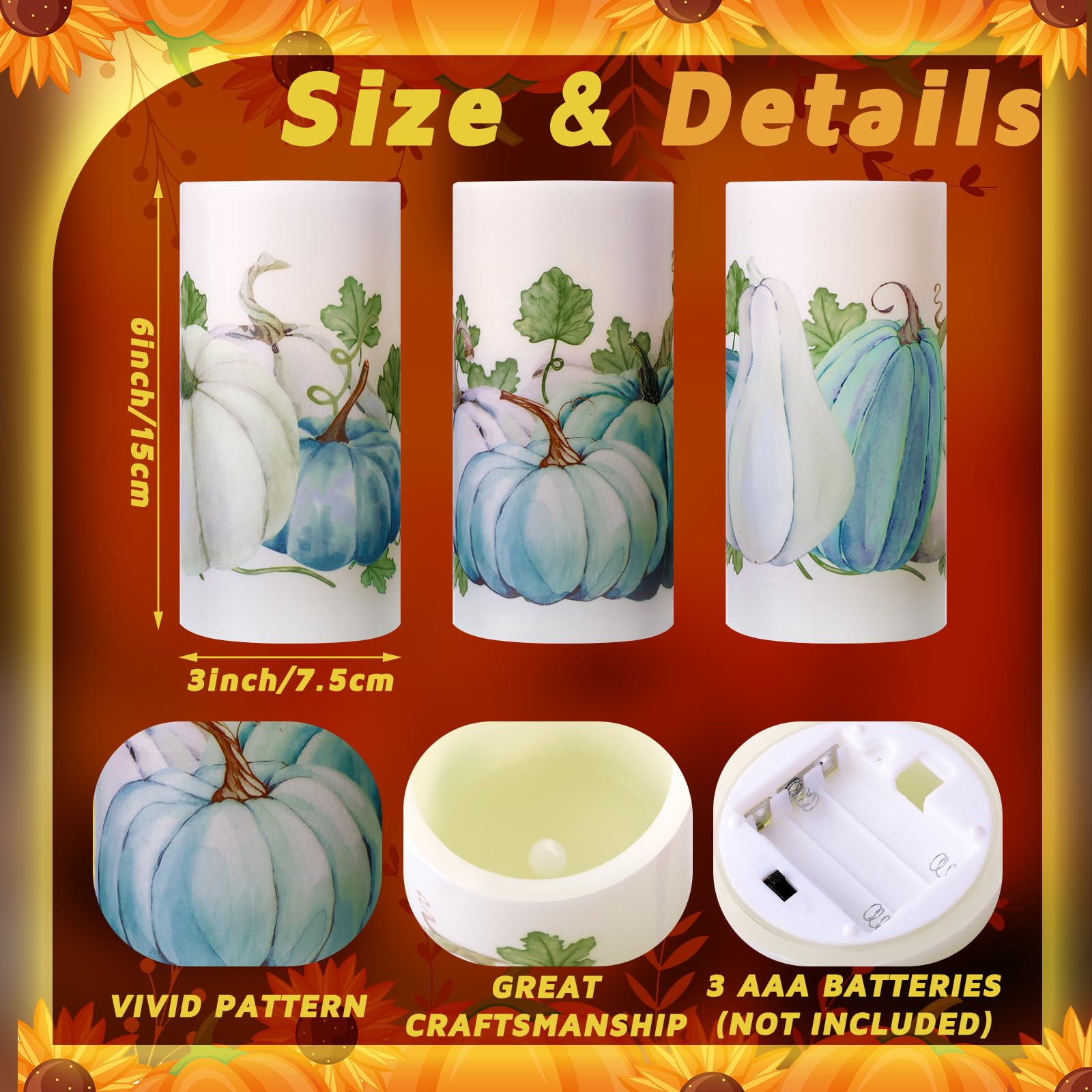 Roceei 3 Pack Fall Led Candles With Remote Fall Flameless Candles Blue Pumpkin Led Real Wax Candles Black And White Autumn Batte