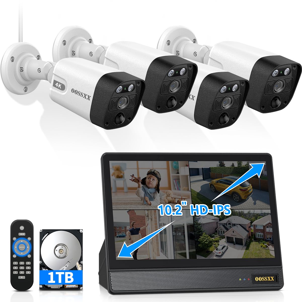 Hd Monitor All In One 4K/8.0 Megapixel 130� Ultra Wide Angle 2 Way Audio Poe Outdoor Home Security Camera System Wired Outdoor Video Surveillance Ip Cameras System