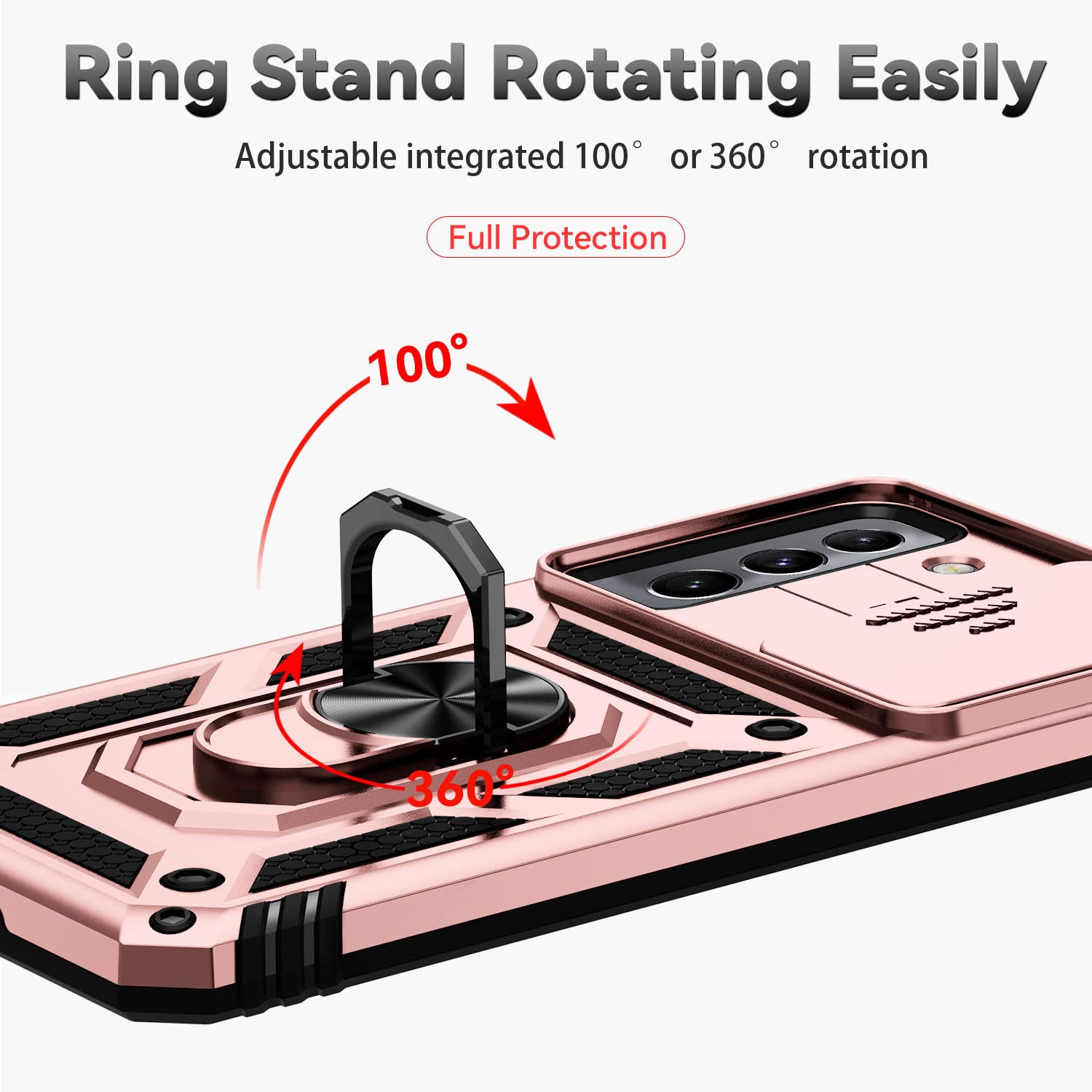 Sunstory For Samsung Galaxy S22 Plus 5G Case With Hd Screen Protector & Slide Camera Cover & Rotated Ring Kickstand, [Military G