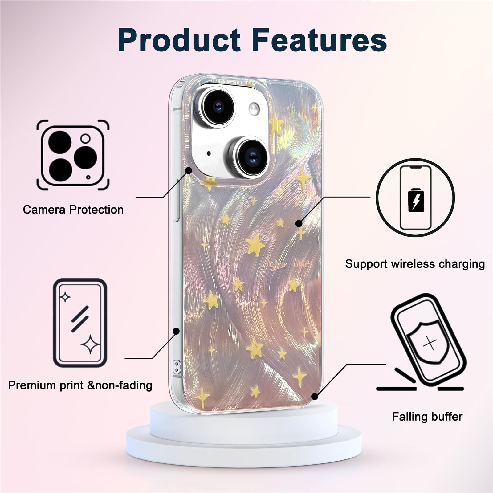 I Mgae In Ar Phone Hard Case 6.1 Inch Compatible With Iphone 15 Case 2023 Release Slim Holographic Fade Star Women Girls, Hard P